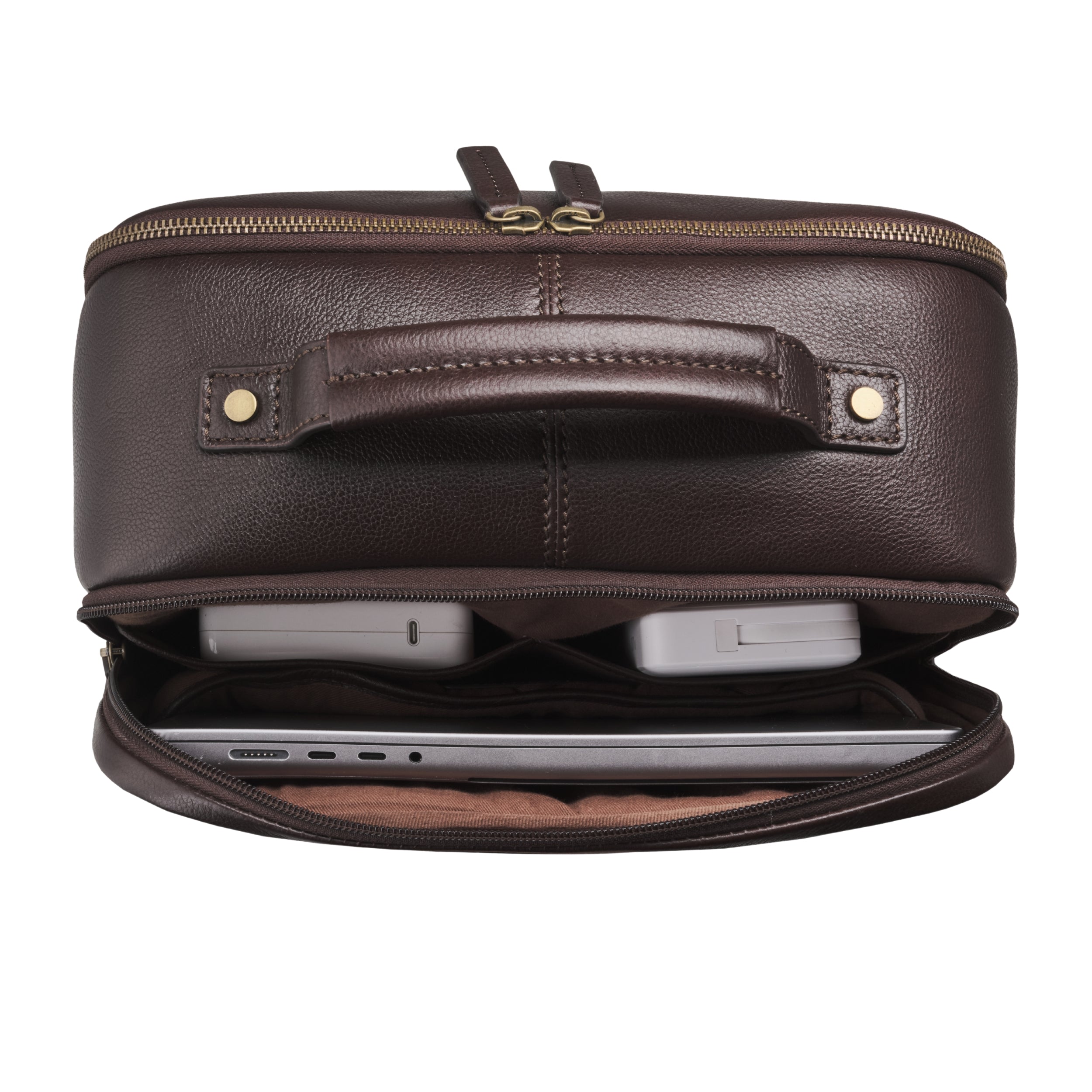 Separate padded laptop compartment of Armando in Chocolate Brown