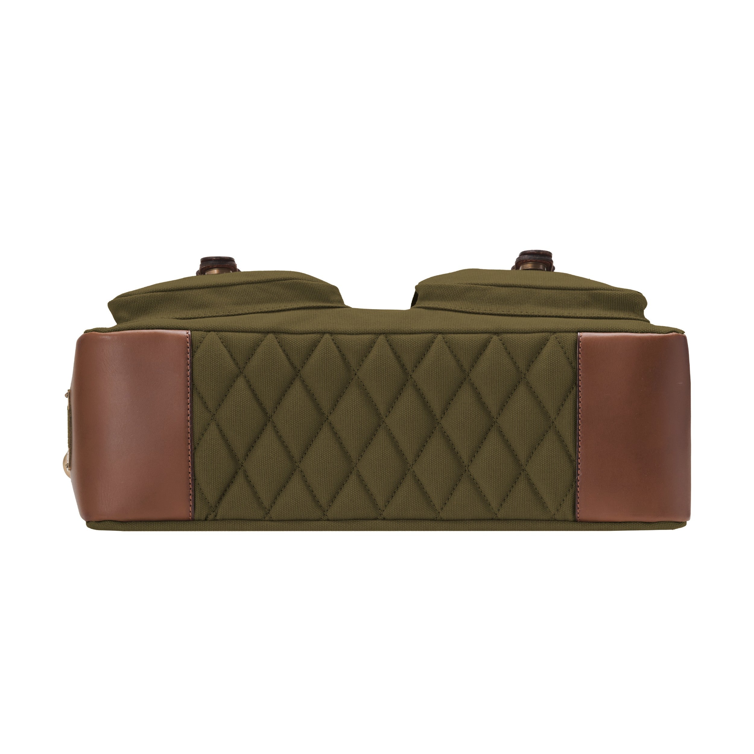 Aktentasche und Laptoptasche Herren aus Canvas und Leder, Milo, Oliv-Grün, mit 16" Laptopfach, handgemacht mit vielen Fächern - Unterseite mit Diamant-Steppung