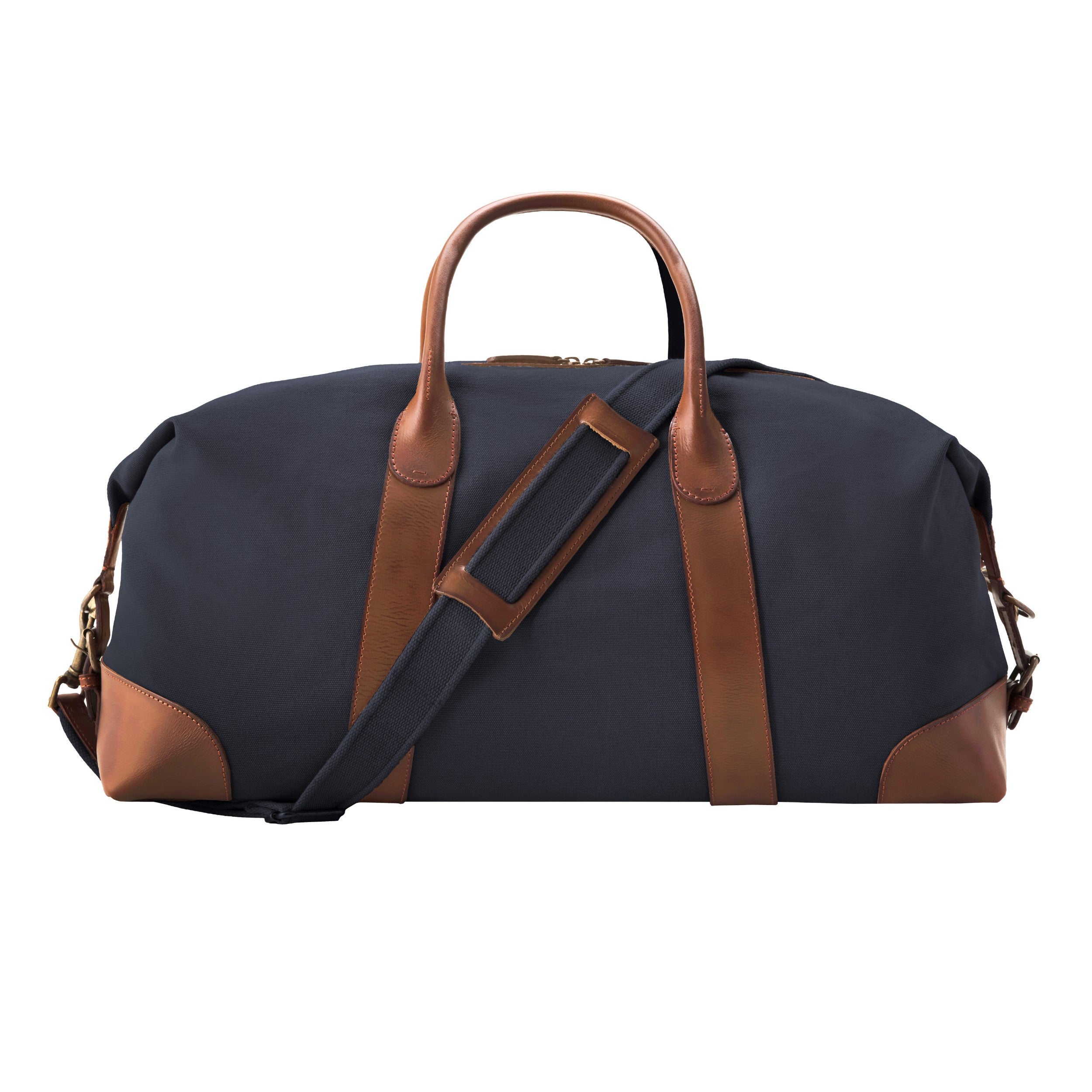 DR00156 - Baumwolle Leder Weekender »David« (L) für Herren und Damen | Marine-Blau, Rückansicht mit Schultergurt