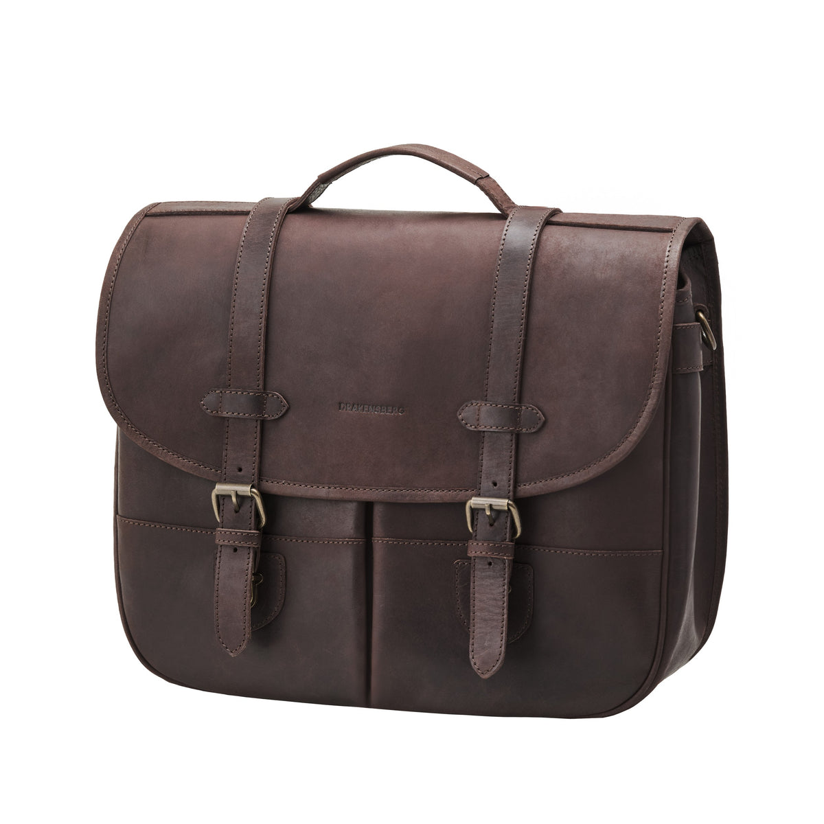 Messenger Bag Edward aus Büffelleder in Kaffee-Braun mit Überschlag, Schnallen und Tragegriff
