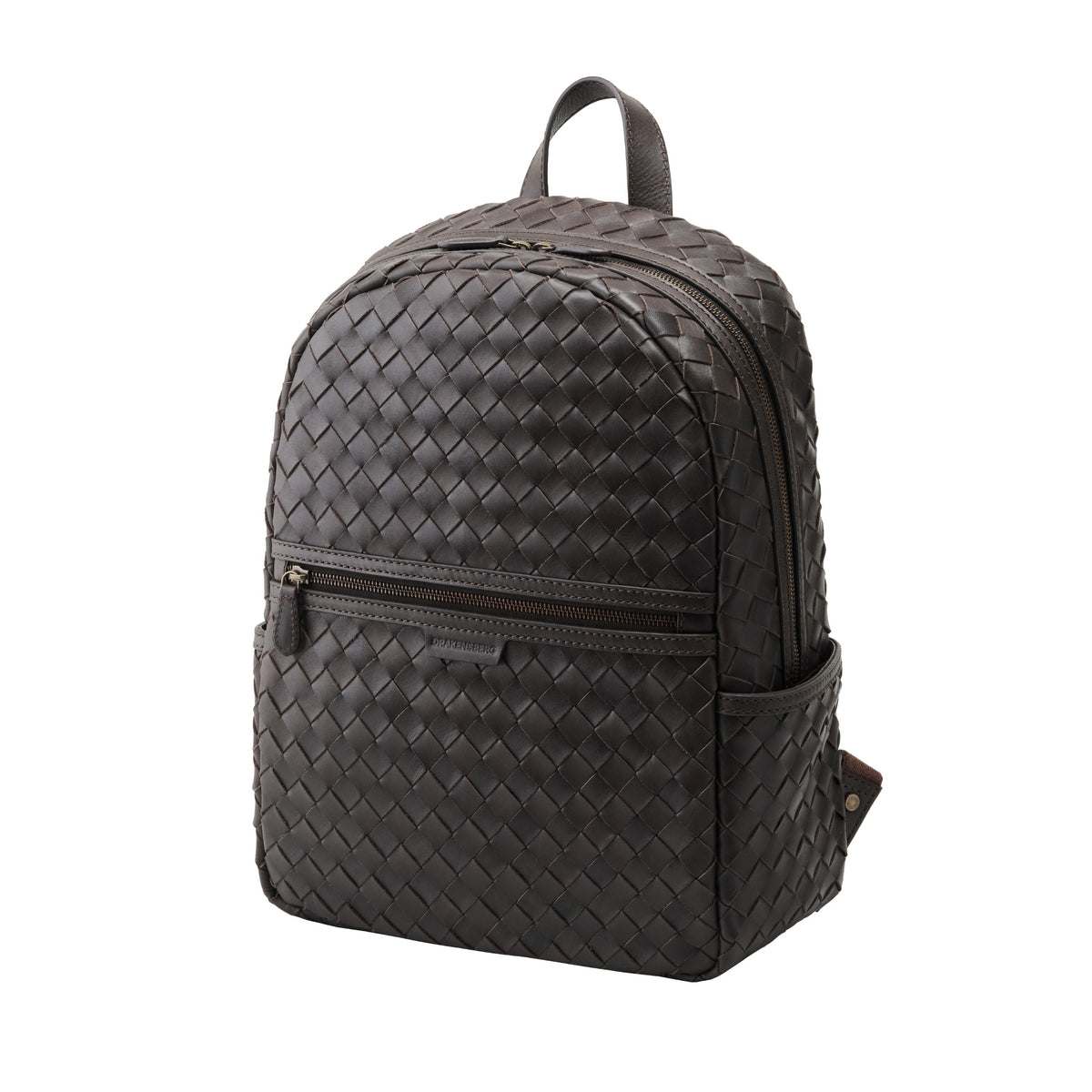 Milan woven leather backpack in Truffle Brown – three-quarter view