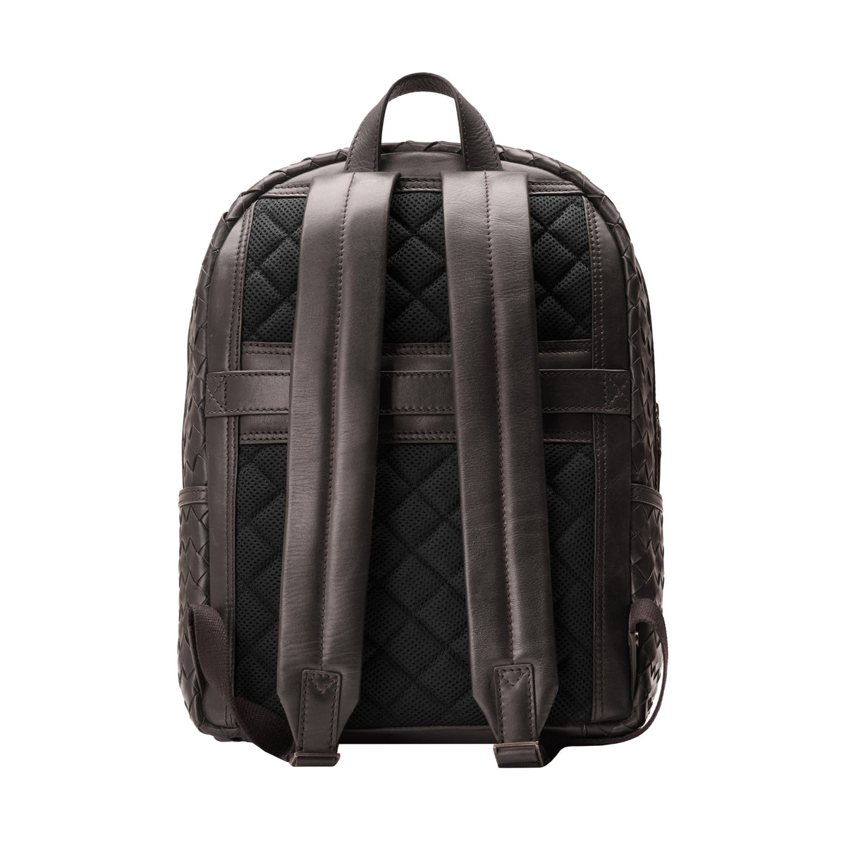 Milan woven leather backpack in Truffle Brown – back view