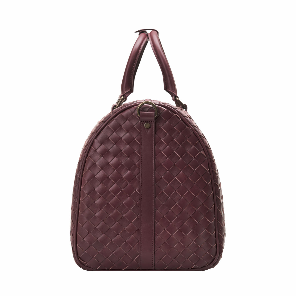James (50) woven leather weekender in Burgundy Red side view