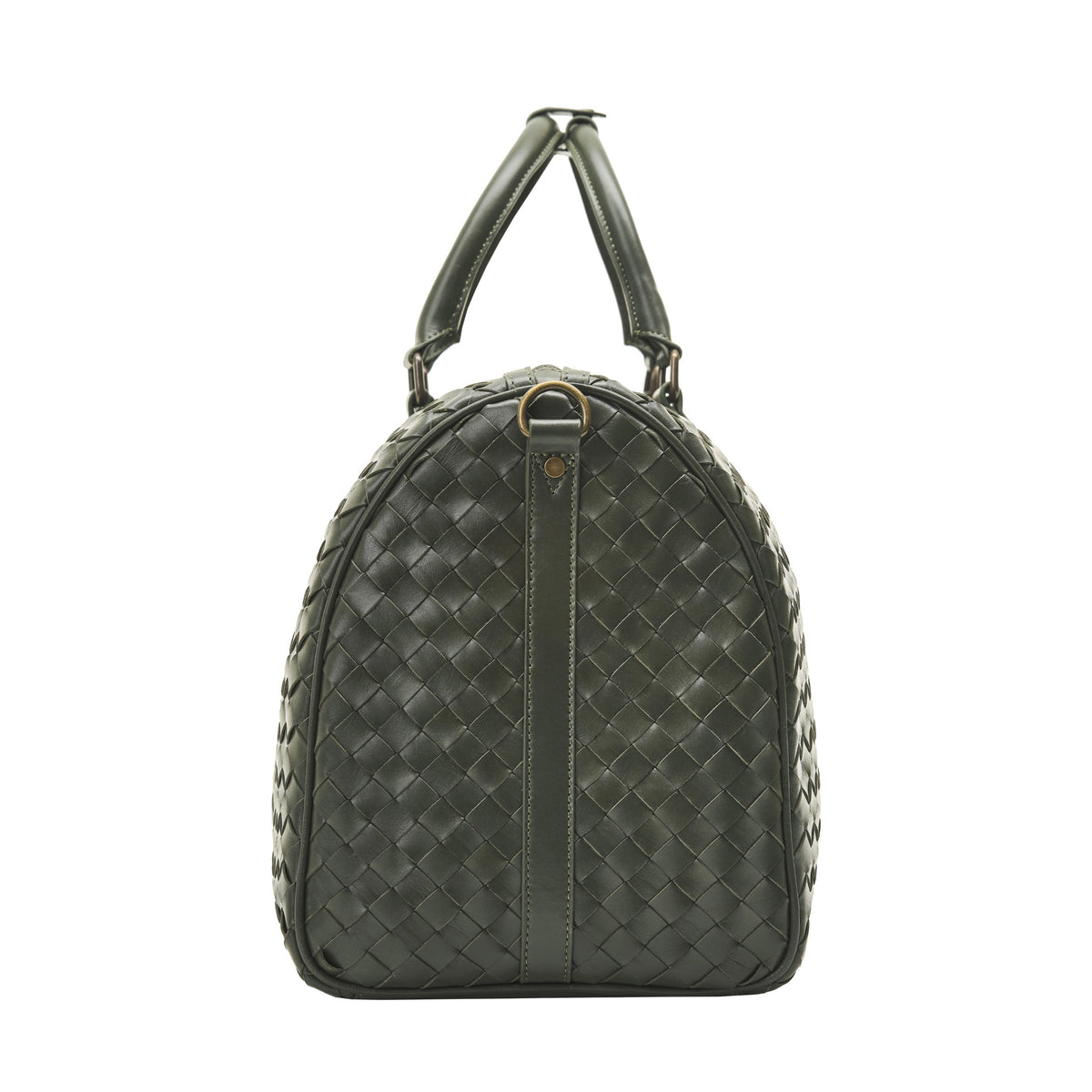 James (50) woven leather weekender in Moss Green side view