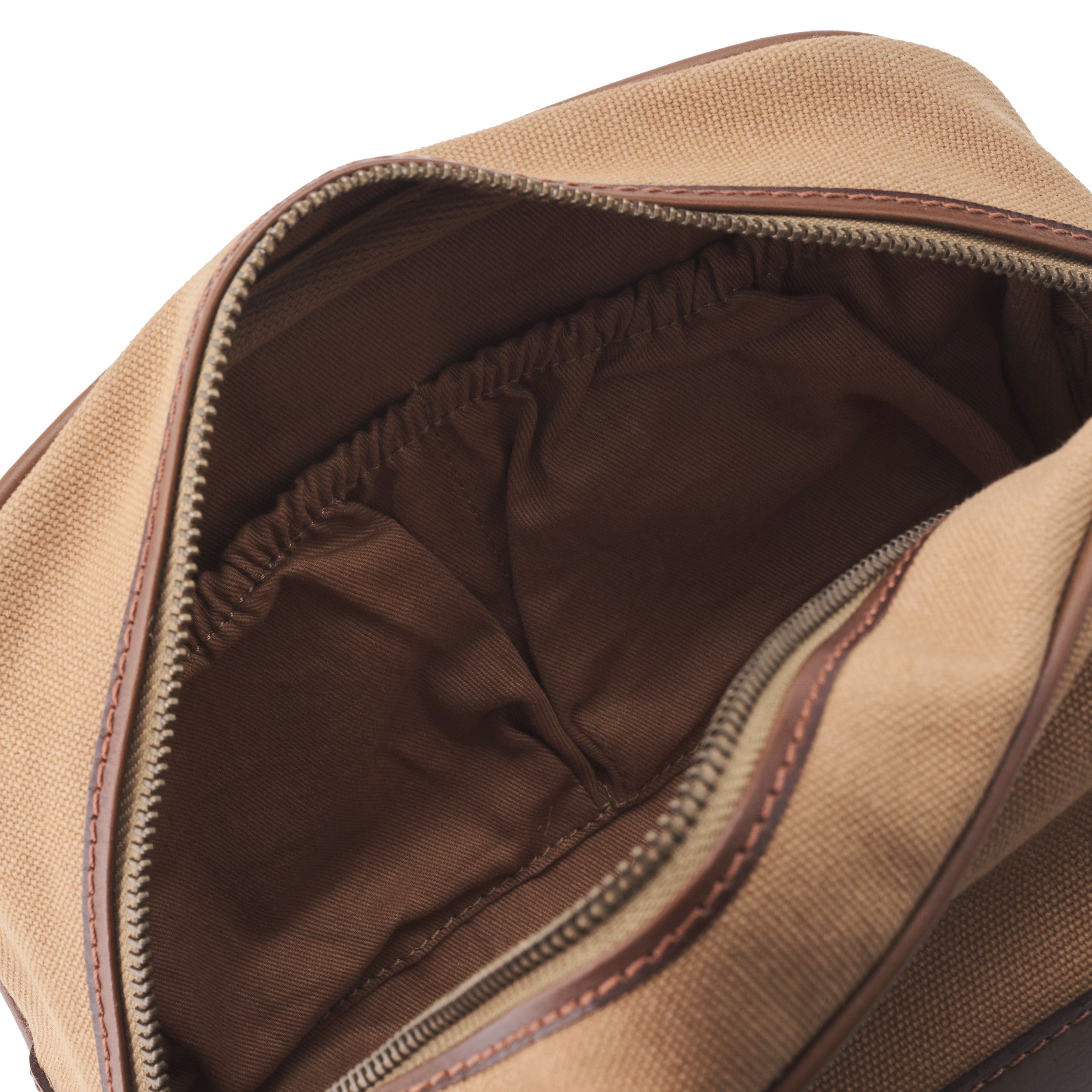 DR00167 - Klassischer Kulturbeutel »Glen« Herren, Damen mit Leder | Khaki-Beige, Innenansicht ungefüllt