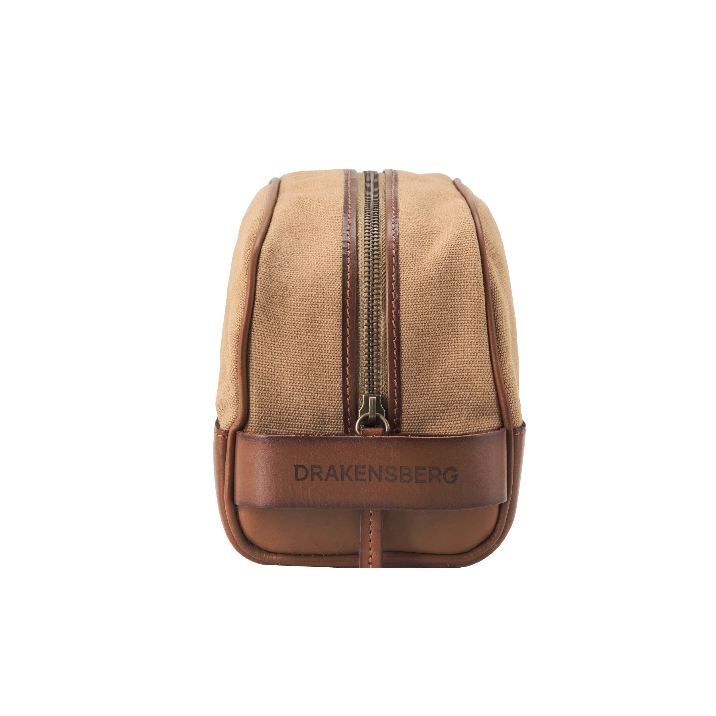 DR00167 - Klassischer Kulturbeutel »Glen« Herren, Damen mit Leder | Khaki-Beige, Seiteansicht mit Logo