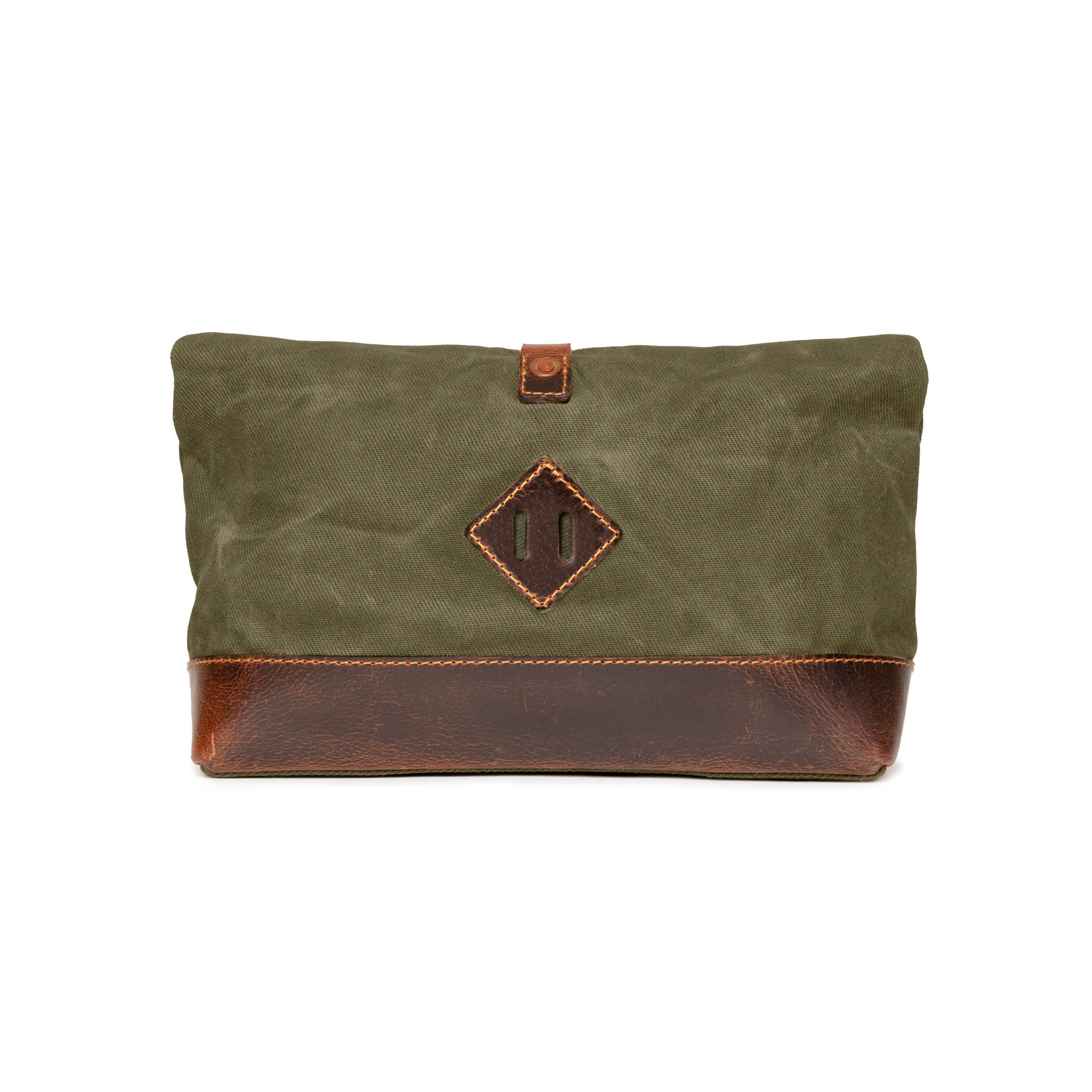 DR00636 - Foldtop Kulturbeutel »Otis« Outdoor, gewachstes Canvas, Leder | Wald-Grün, Rückansicht