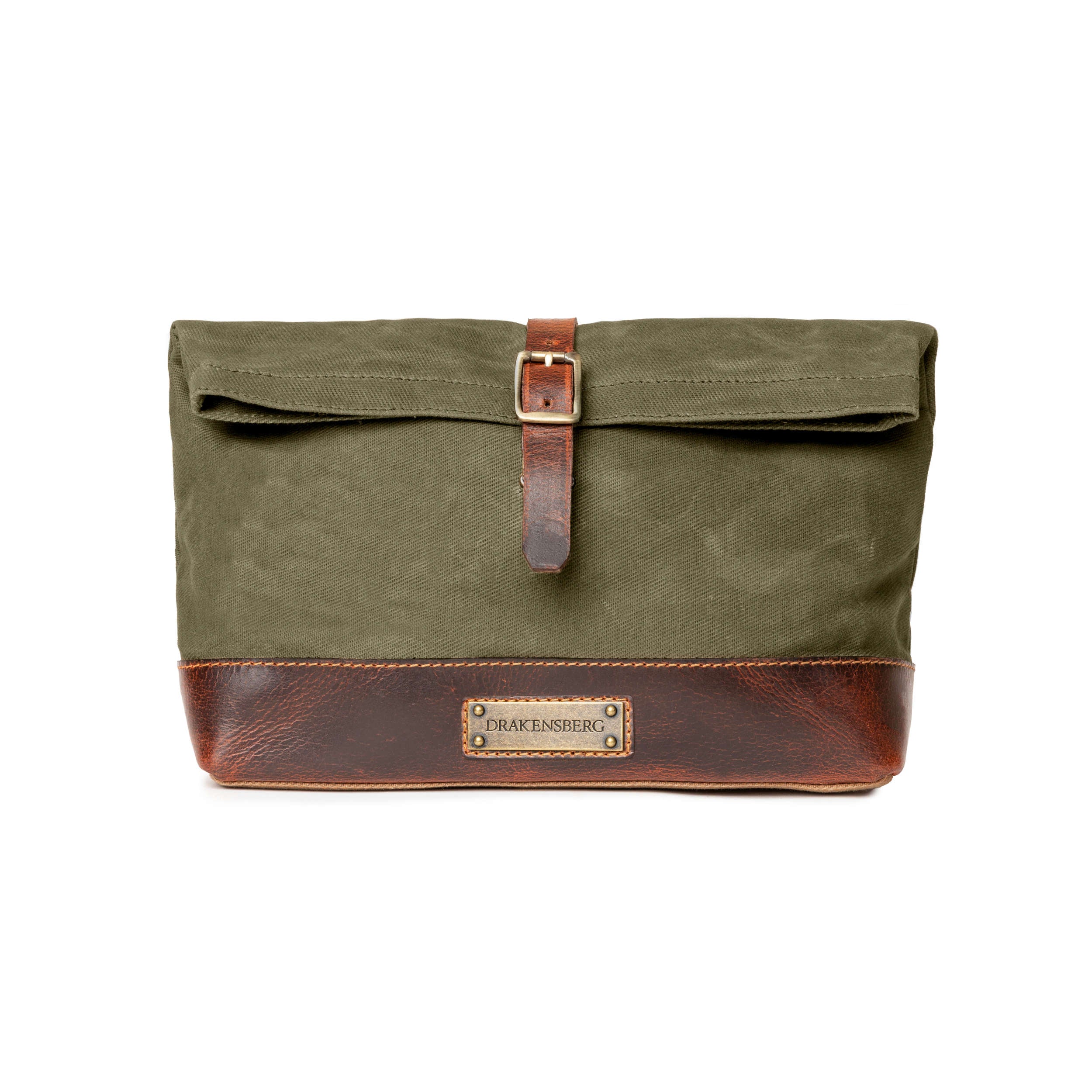 DR00636 - Foldtop Kulturbeutel »Otis« Outdoor, gewachstes Canvas, Leder | Wald-Grün, Front mit Logo