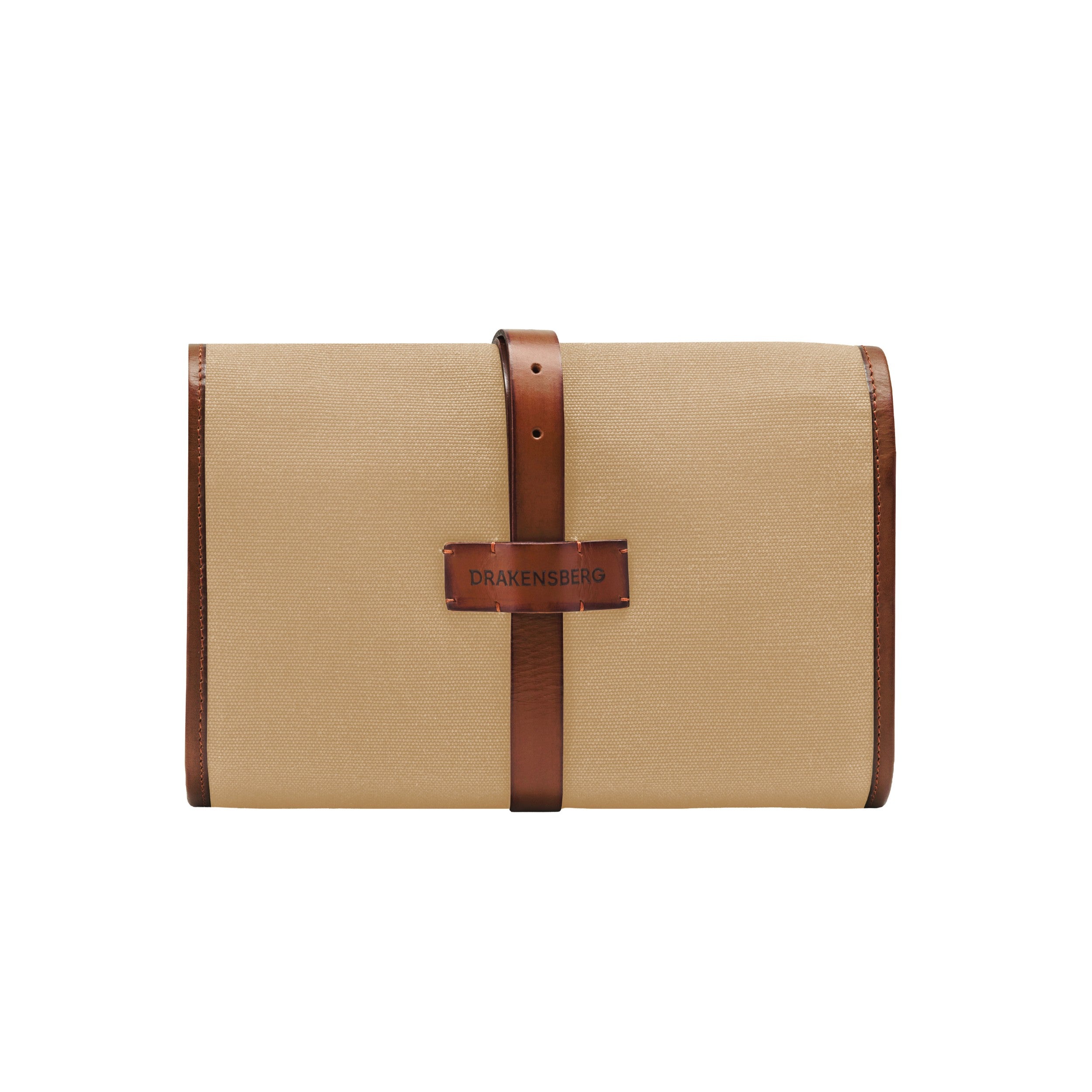 DR00166 - Kulturbeutel zum Aufhängen »Sid« Baumwolle & Leder, Vintage | Khaki-Beige, zusammengerollt Rückseite
