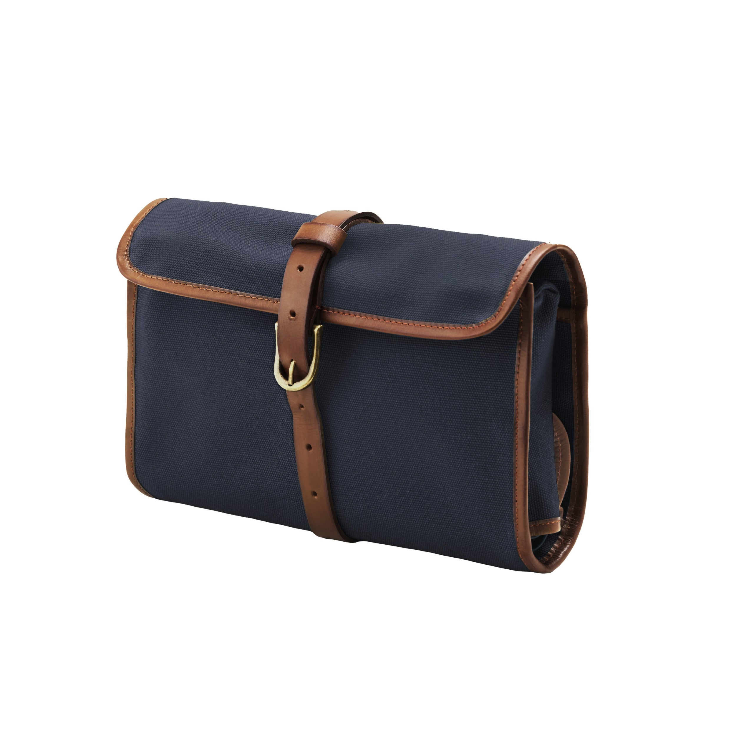 DR00196 - Kulturbeutel zum Aufhängen »Sid« Baumwolle & Leder, Vintage | Marine-Blau, zusammengerollt