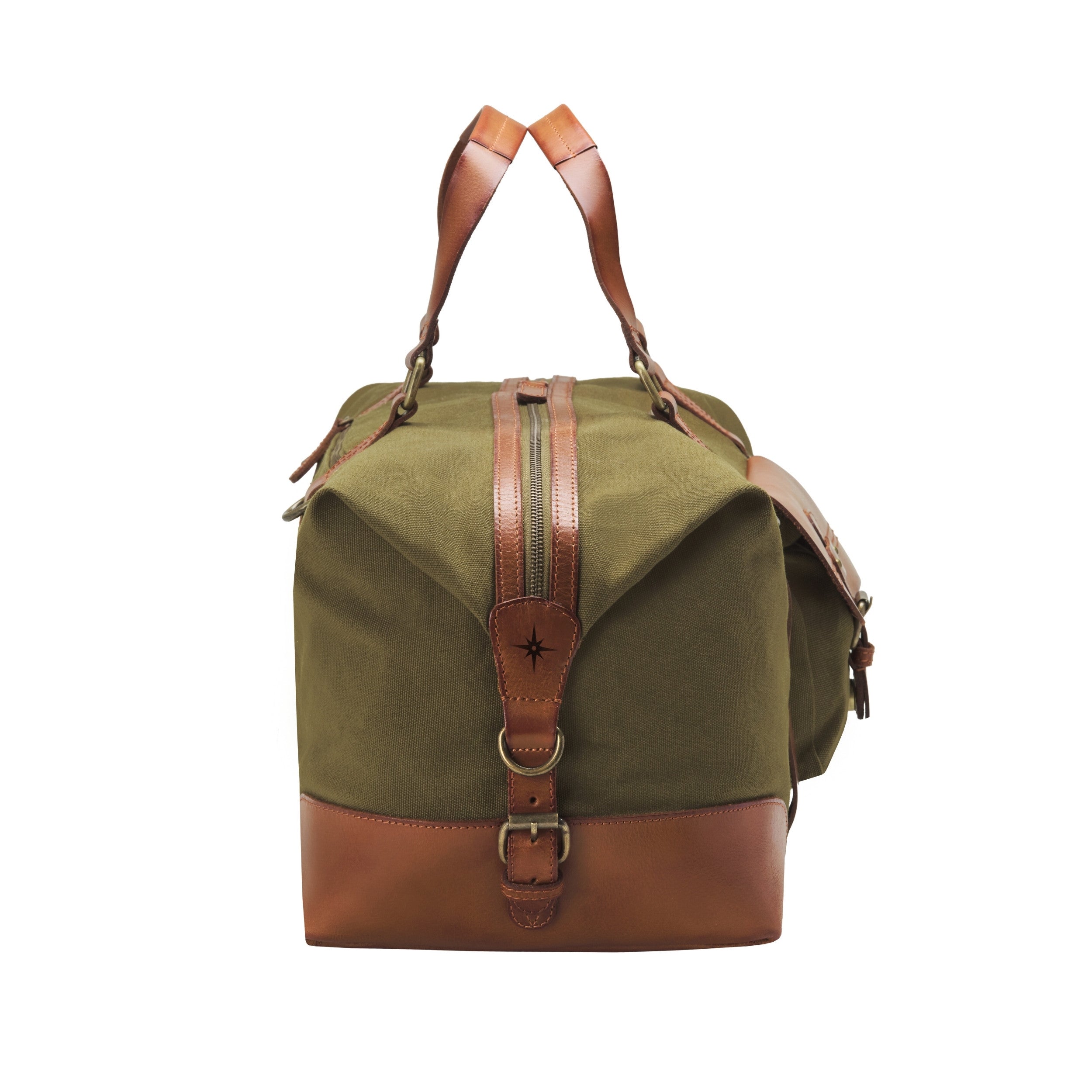 DR00143 - Baumwolle Leder Reisetasche »Sam« im Safari-Vintage-Style | Oliv-Grün, Seiteansicht