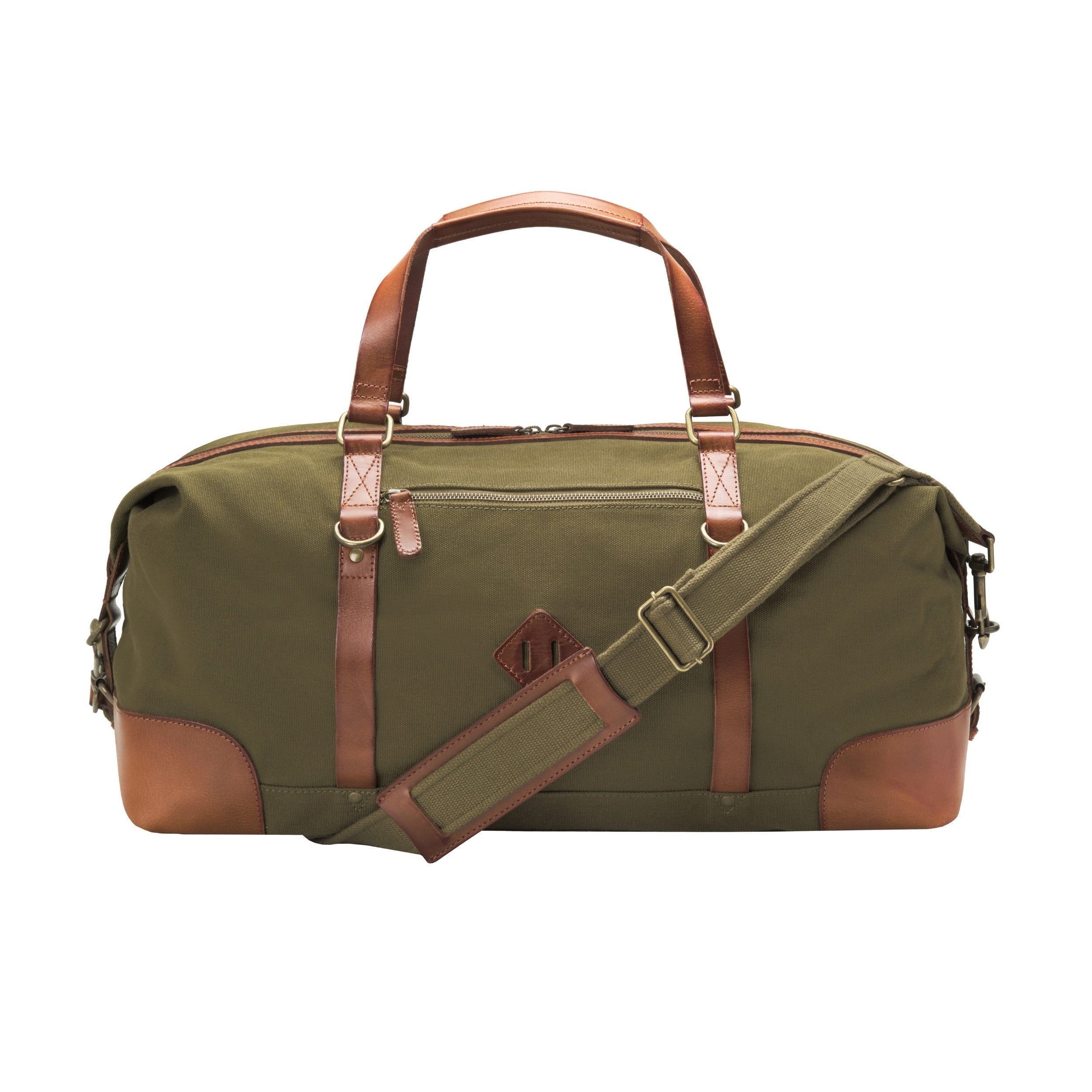 DR00143 - Baumwolle Leder Reisetasche »Sam« im Safari-Vintage-Style | Oliv-Grün, Rückansicht mit Schultergurt