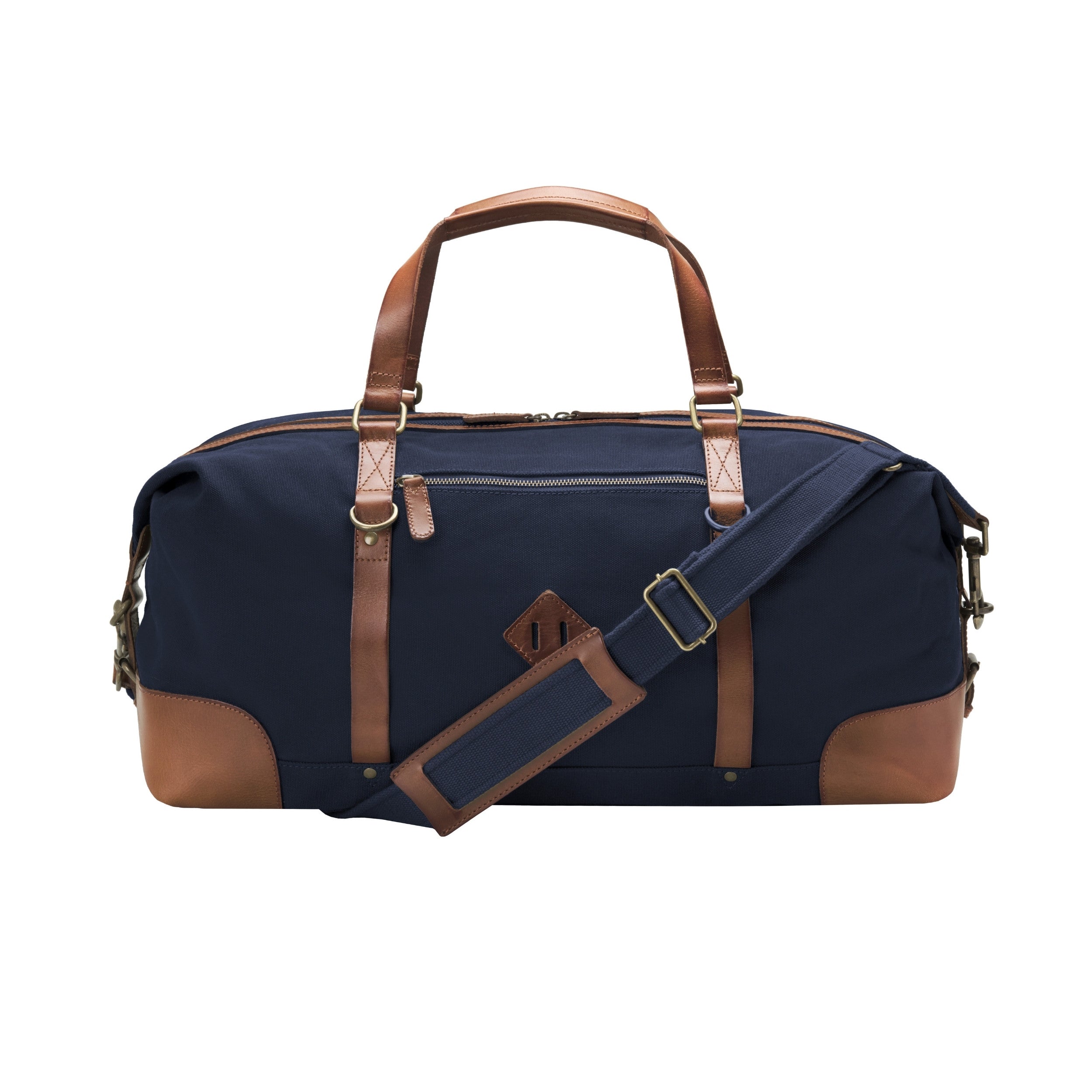 DR00153 - Baumwolle Leder Reisetasche »Sam« im Safari-Vintage-Style | Marine-Blau, Rückansicht mit Schultergurt