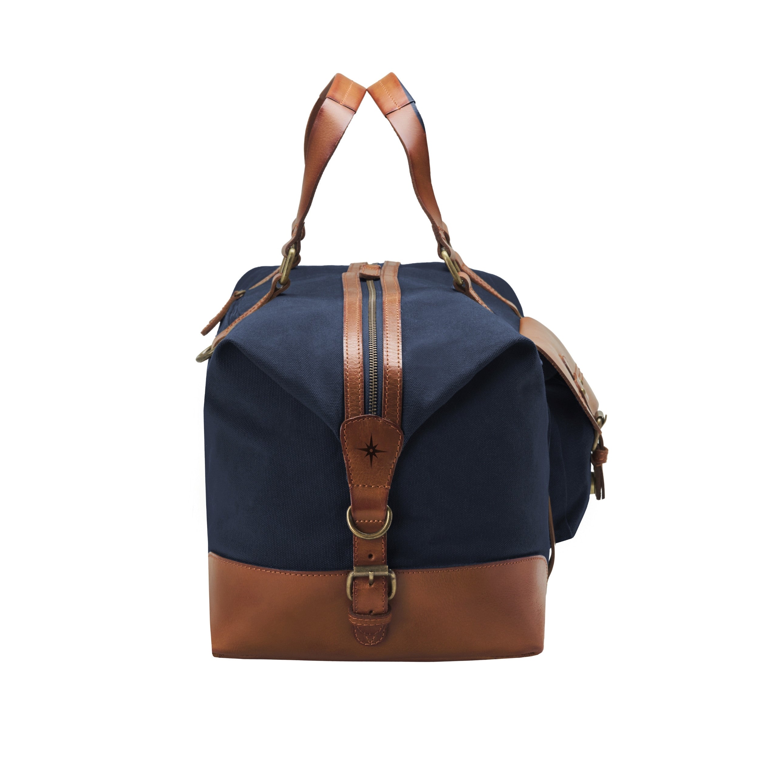 DR00153 - Baumwolle Leder Reisetasche »Sam« im Safari-Vintage-Style | Marine-Blau, Seitenansicht