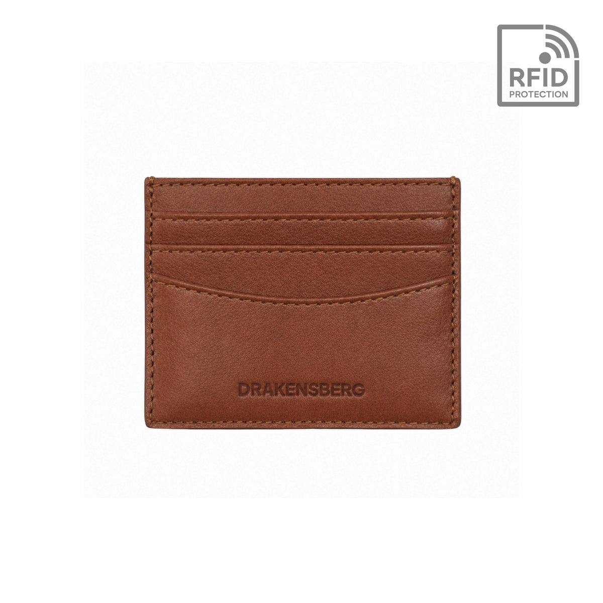 DRAKENSBERG Blake leather card holder in Chestnut Brown with three front card slots and an embossed logo