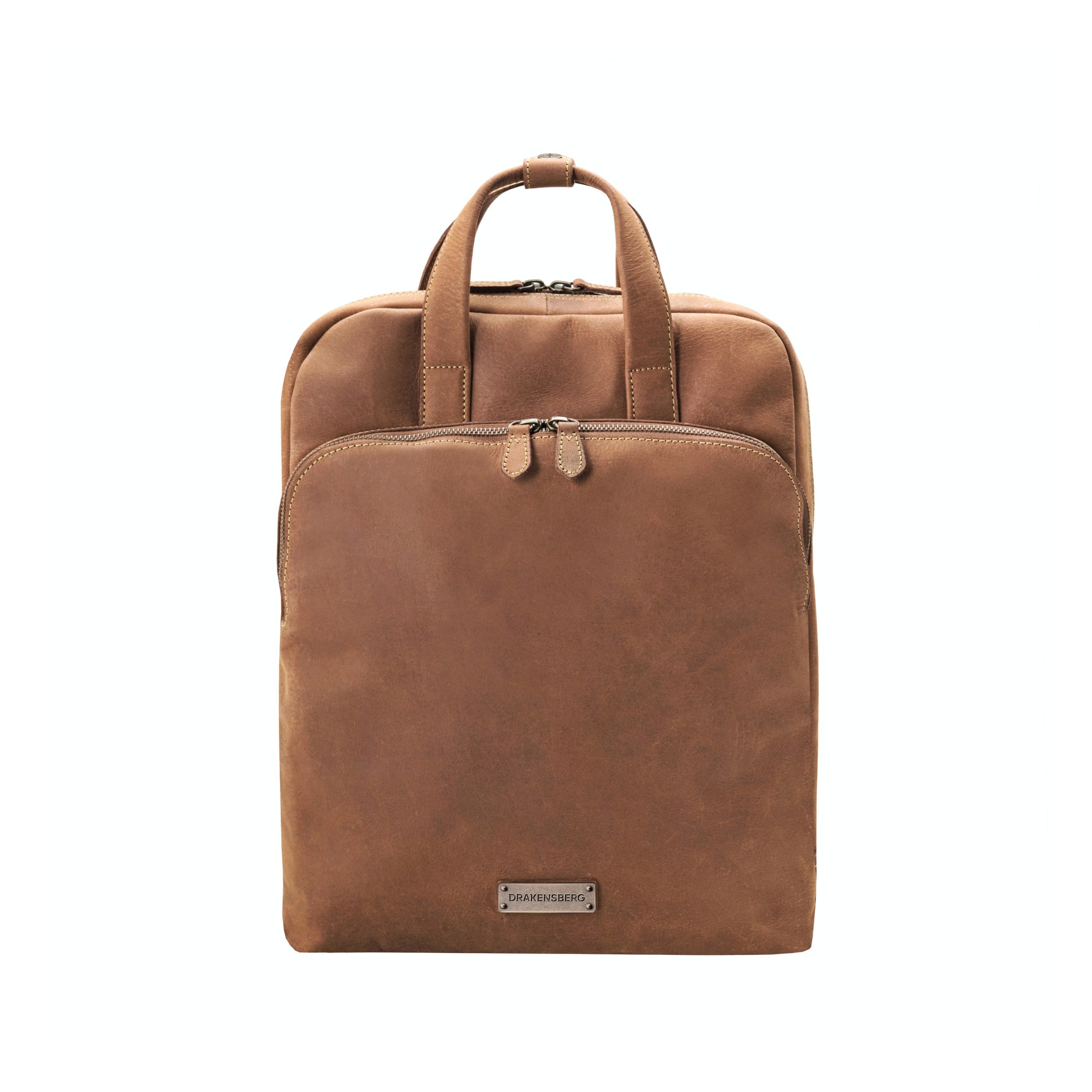 DRAKENSBERG 16" Laptop Rucksack Leder Business Office Herren Damen Porter - Havanna Braun - Frontal