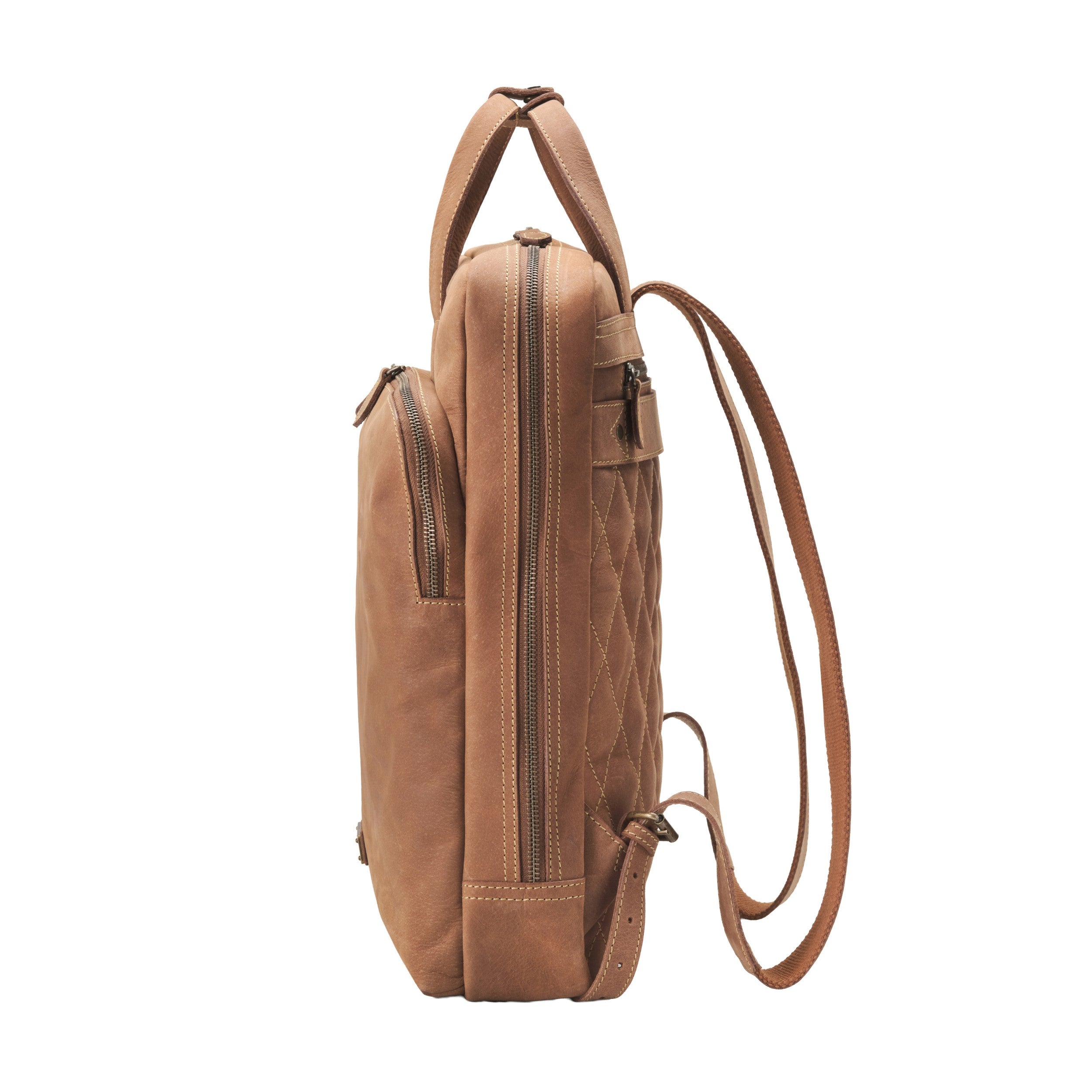 DRAKENSBERG 16" Laptop Rucksack Leder Business Office Herren Damen Porter - Havanna Braun - Seite