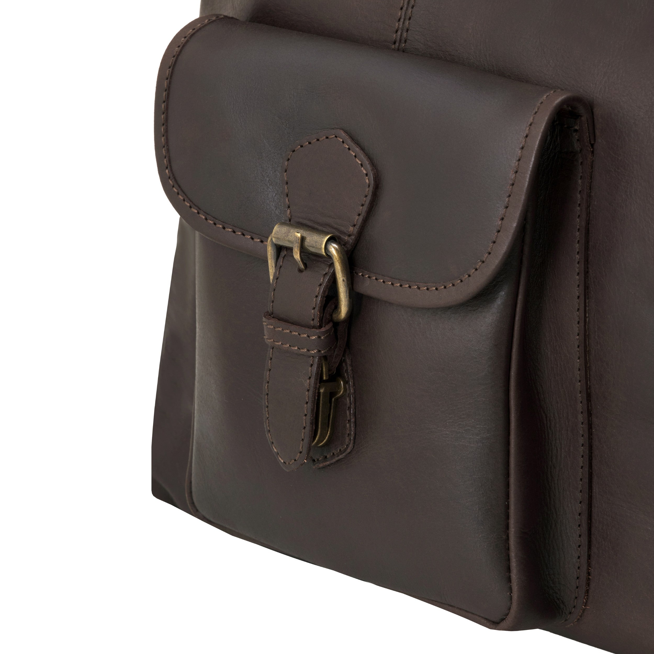 DRAKENSBERG Leder-Reisetasche Ray in Dunkelbraun, handgefertigt aus robustem Büffelleder - Detail mit Cargotasche