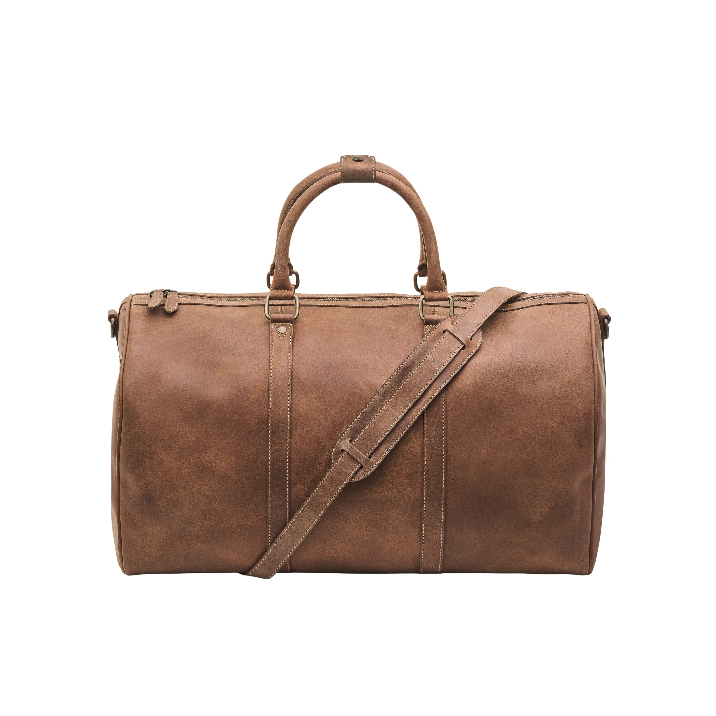 DRAKENSBERG Leder Weekender James 50 aus Leder für Herren und Damen in Havanna-Braun – handgefertigte Reisetasche - Handgpäck-konform - Rückseite
