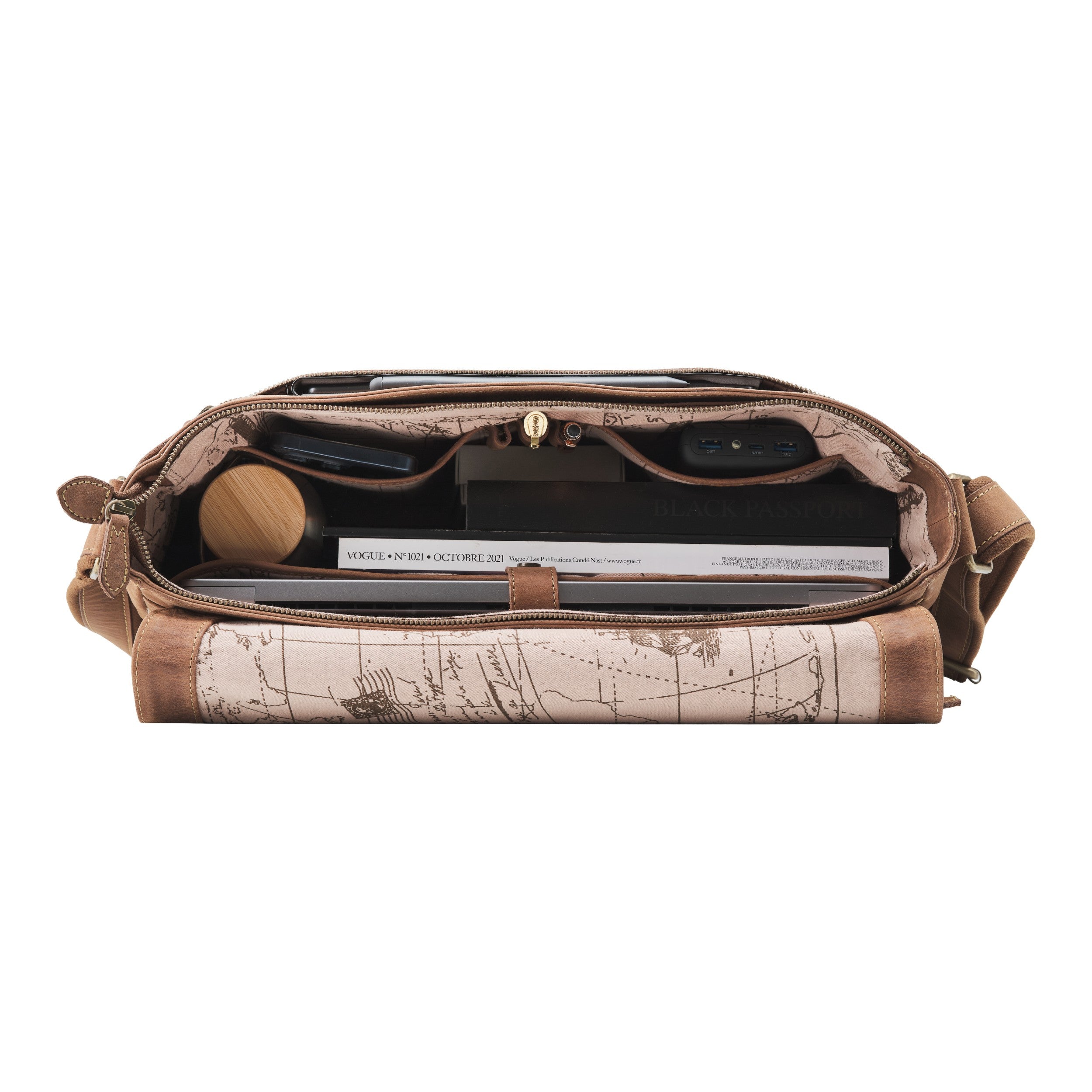 DRAKENSBERG Messenger Bag Leon mit 16" Laptopfach und Trolley Strap, Kuriertasche Havanna Braun - Innen