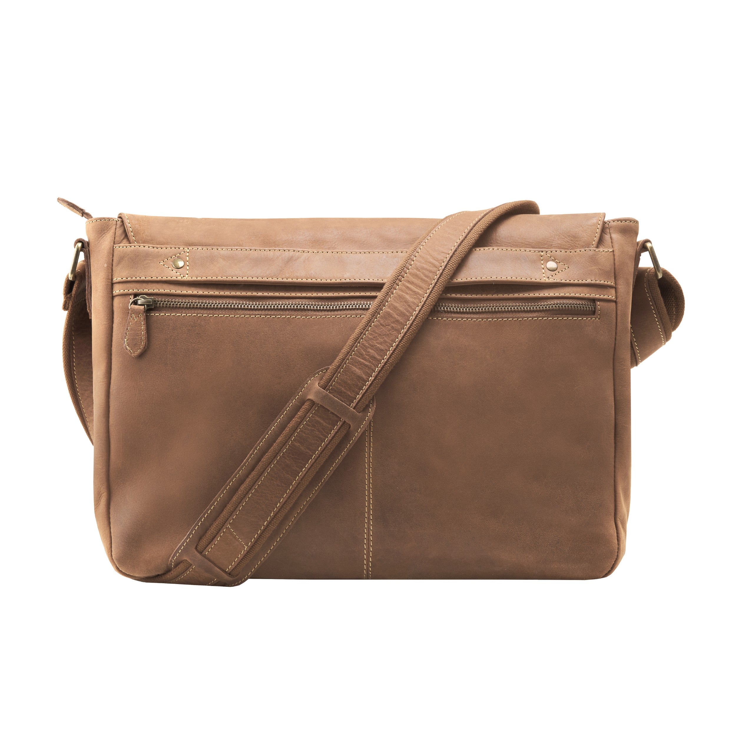 DRAKENSBERG Messenger Bag Leon mit 16" Laptopfach und Trolley Strap, Kuriertasche Havanna Braun - Rückseite