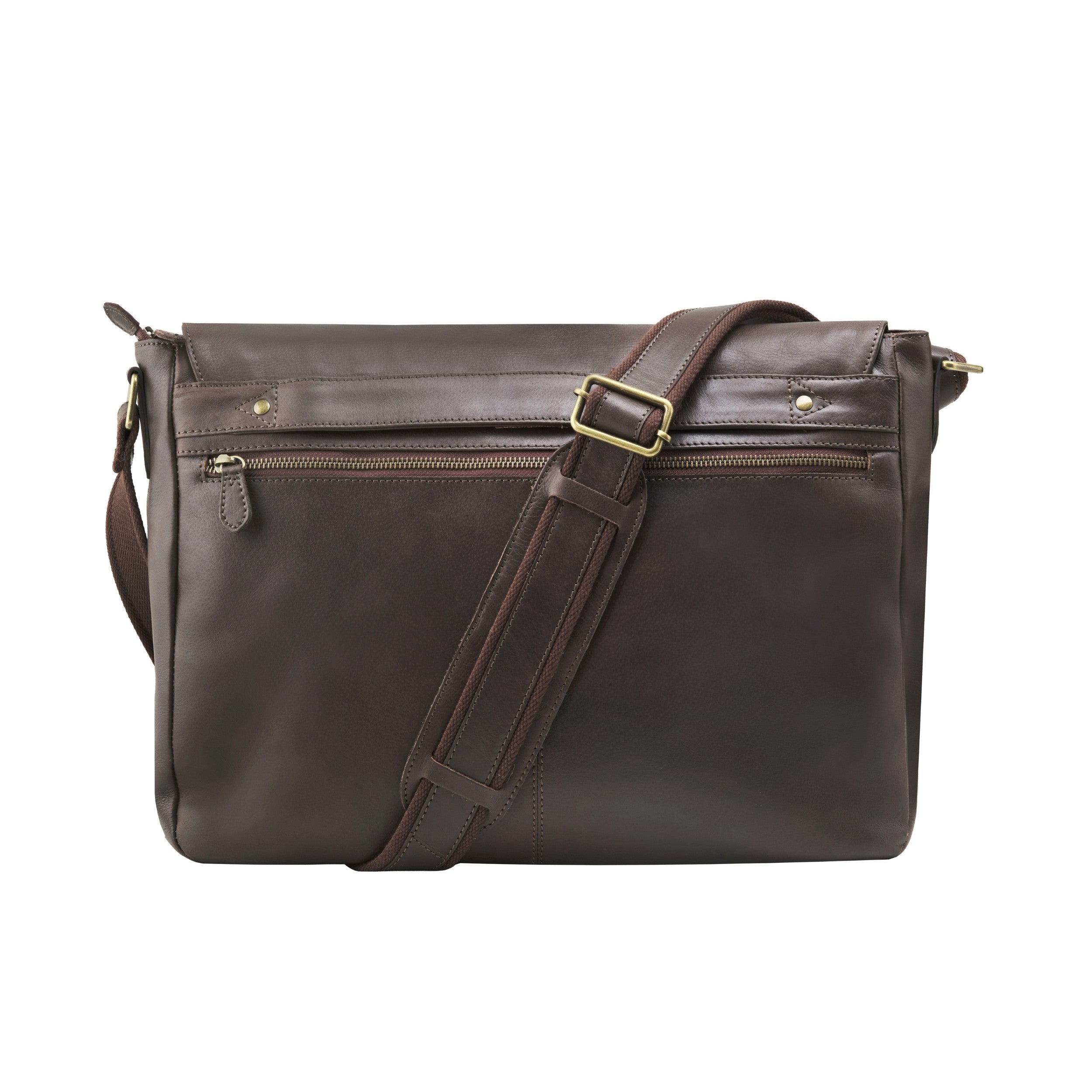 DRAKENSBERG Messenger Bag Leon mit 16" Laptopfach und Trolley Strap, Kuriertasche Dunkel Braun - Rückseite