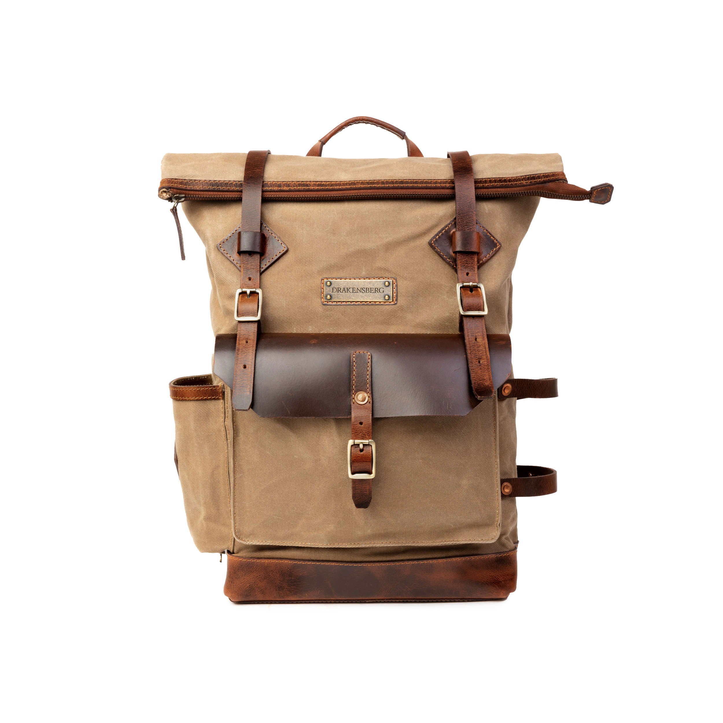 DR00607 - Rolltop Vintage Rucksack »Adam« Outdoor, wasserabweisend | Khaki-Sand, Front