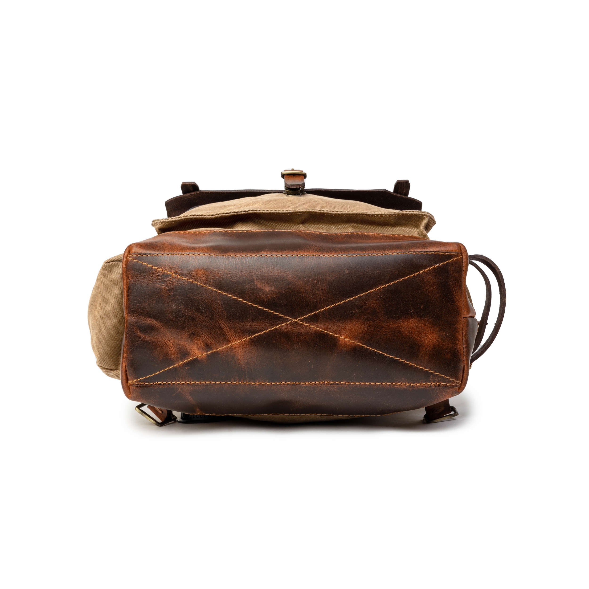 DR00607 - Rolltop Vintage Rucksack »Adam« Outdoor, wasserabweisend | Khaki-Sand, Lederboden