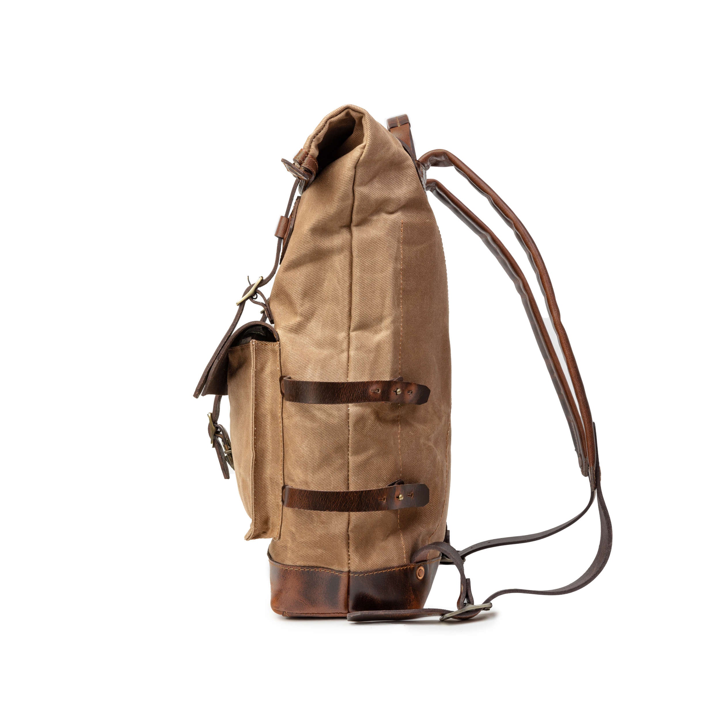 DR00607 - Rolltop Vintage Rucksack »Adam« Outdoor, wasserabweisend | Khaki-Sand, Seitenansicht rechts