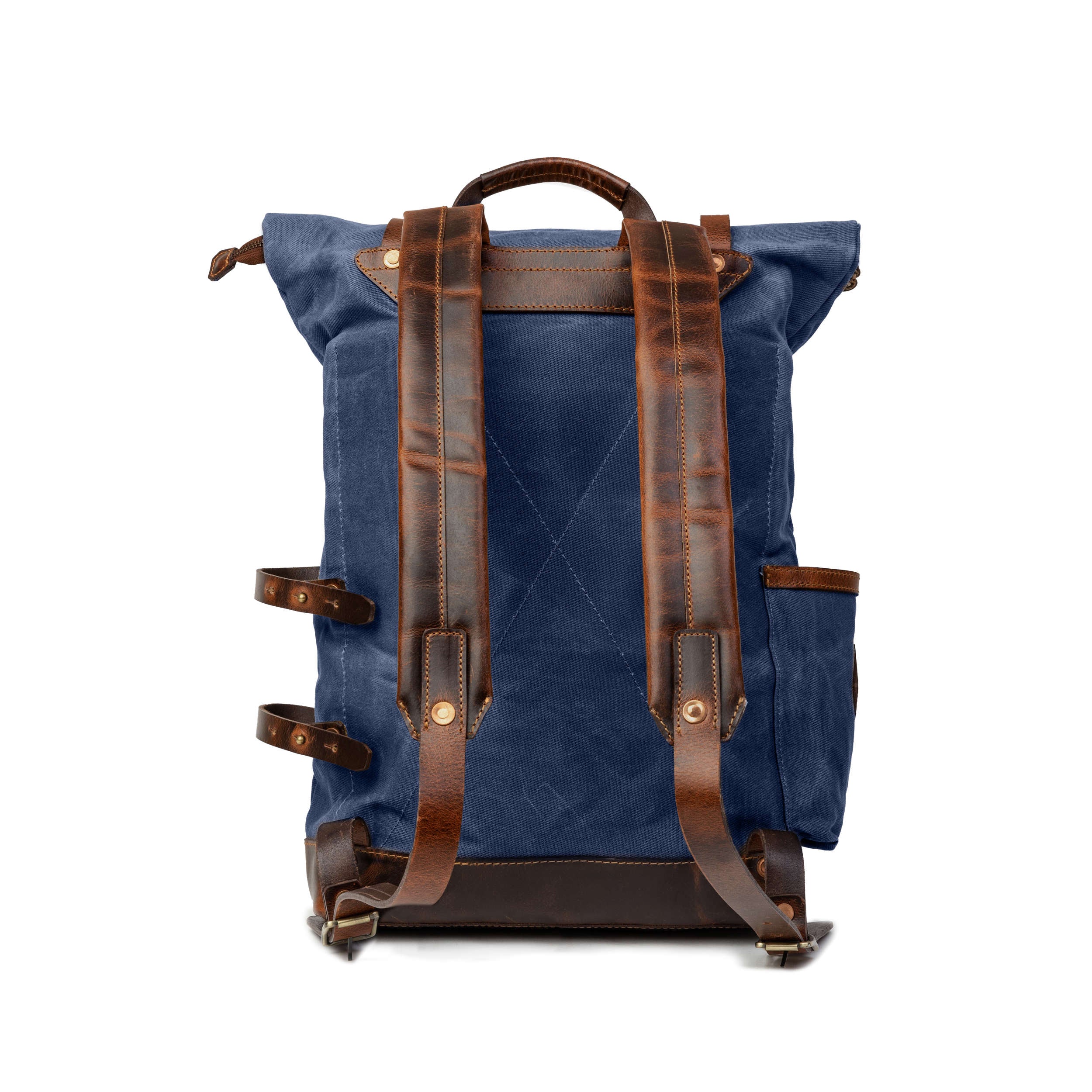 DR00627 - Rolltop Vintage Rucksack »Adam« Outdoor, wasserabweisend | Ozean-Blau, Rückseite mit Tragegurte