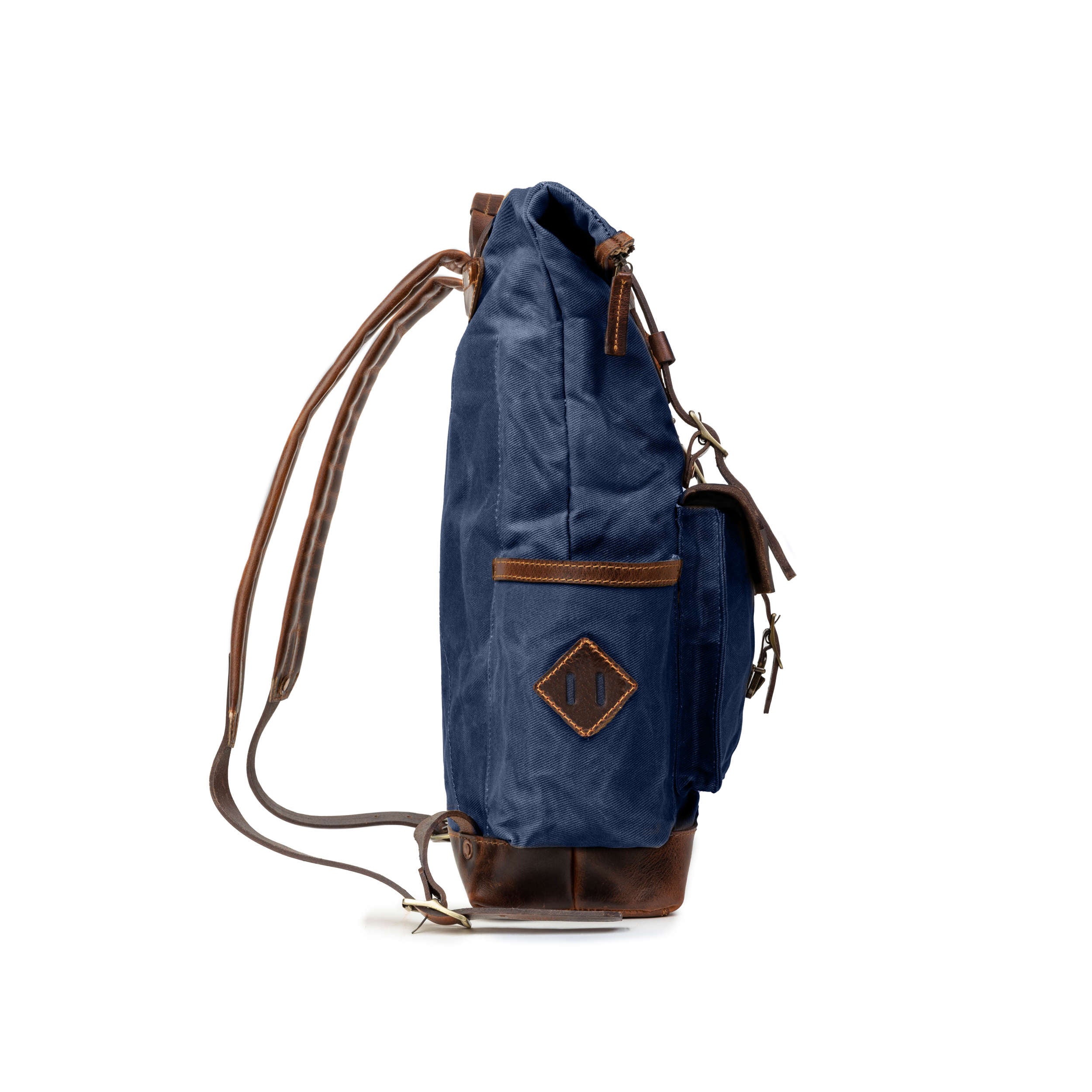 DR00627 - Rolltop Vintage Rucksack »Adam« Outdoor, wasserabweisend | Ozean-Blau, Seitenansicht links