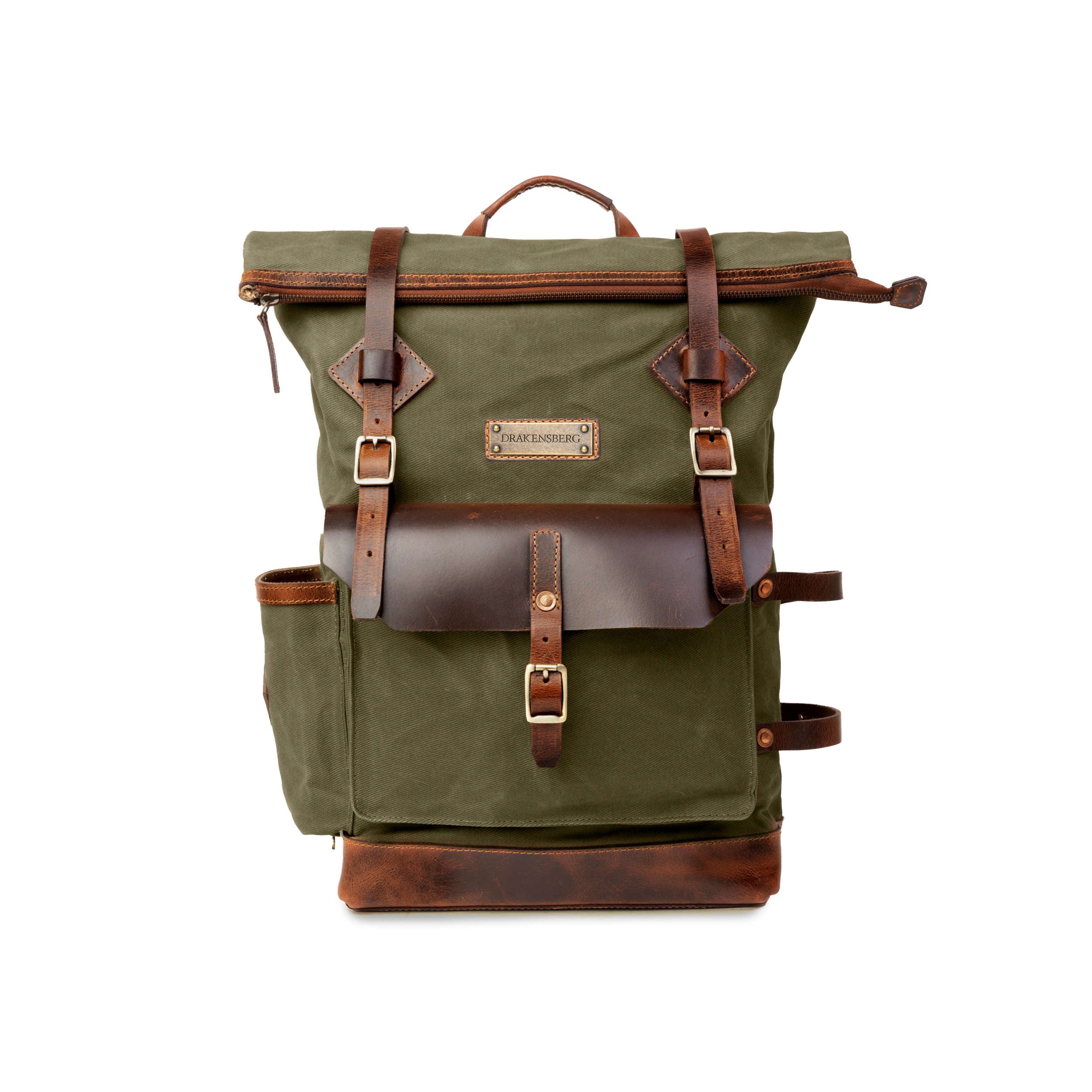 DR00627 - Rolltop Vintage Rucksack »Adam« Outdoor, wasserabweisend | Wald-Grün, Front