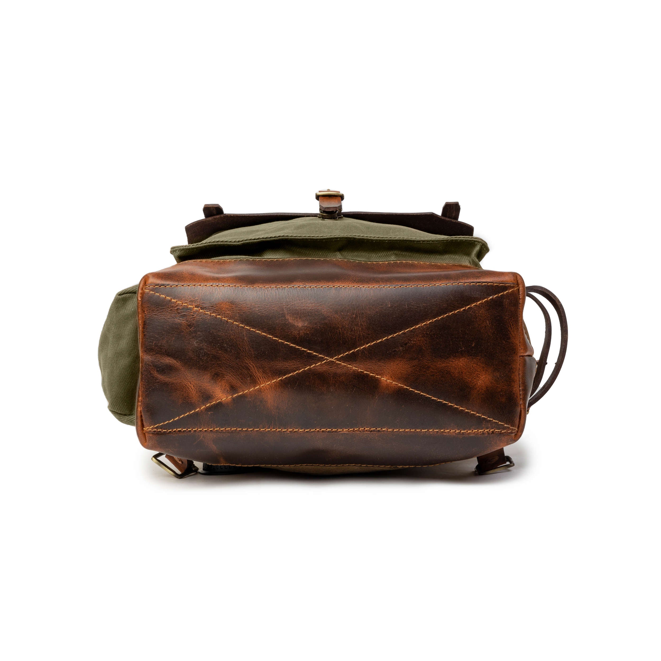 DR00627 - Rolltop Vintage Rucksack »Adam« Outdoor, wasserabweisend | Wald-Grün, Lederboden