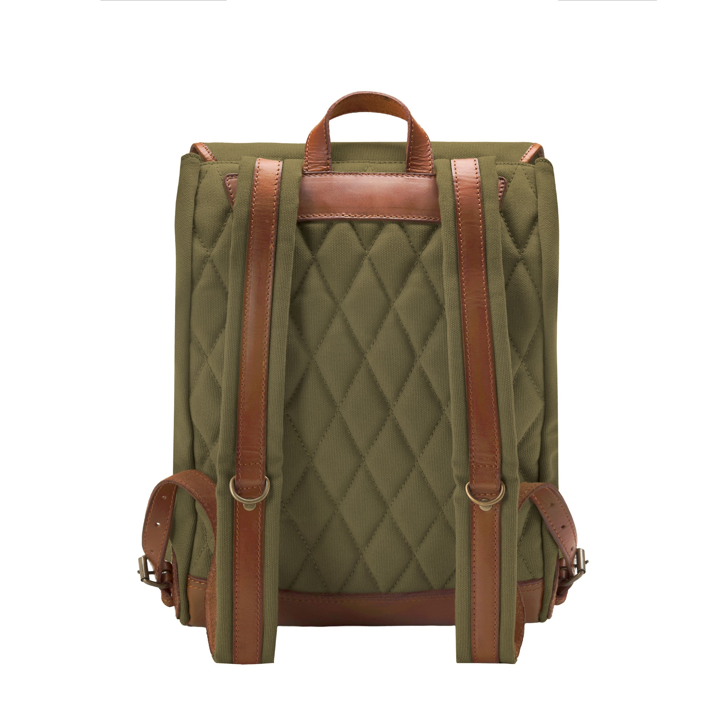 Rückseite von Canvas Wanderrucksack für Damen mit gepolsterter Rückseite und Rauten-Steppung, Retroe-Design, Farbe: Olive-Grün