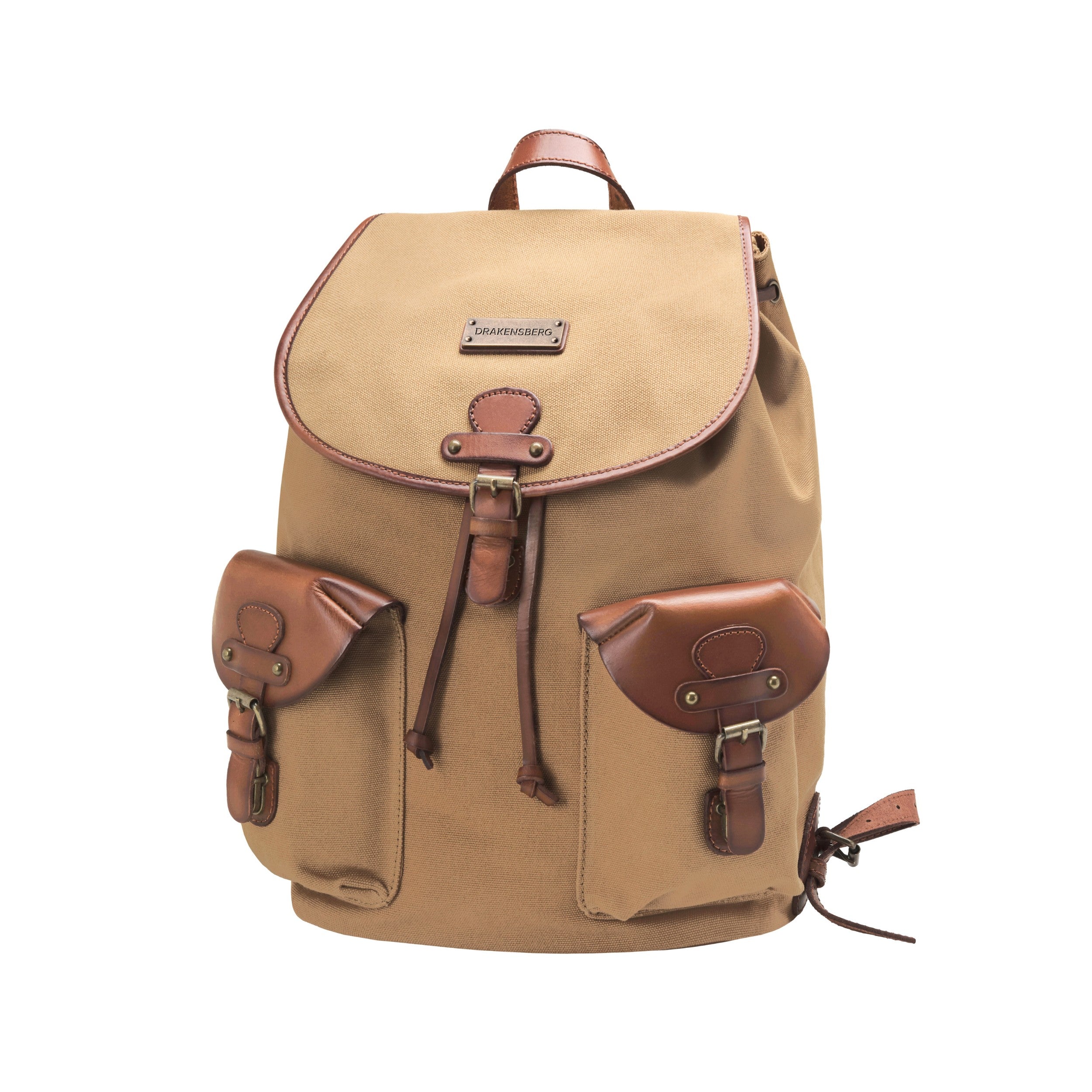 Canvas Wanderrucksack, klassisch für Damen und Herren im alpinen Vintage-Design, Farbe: Khaki-Beige, Hauptbild