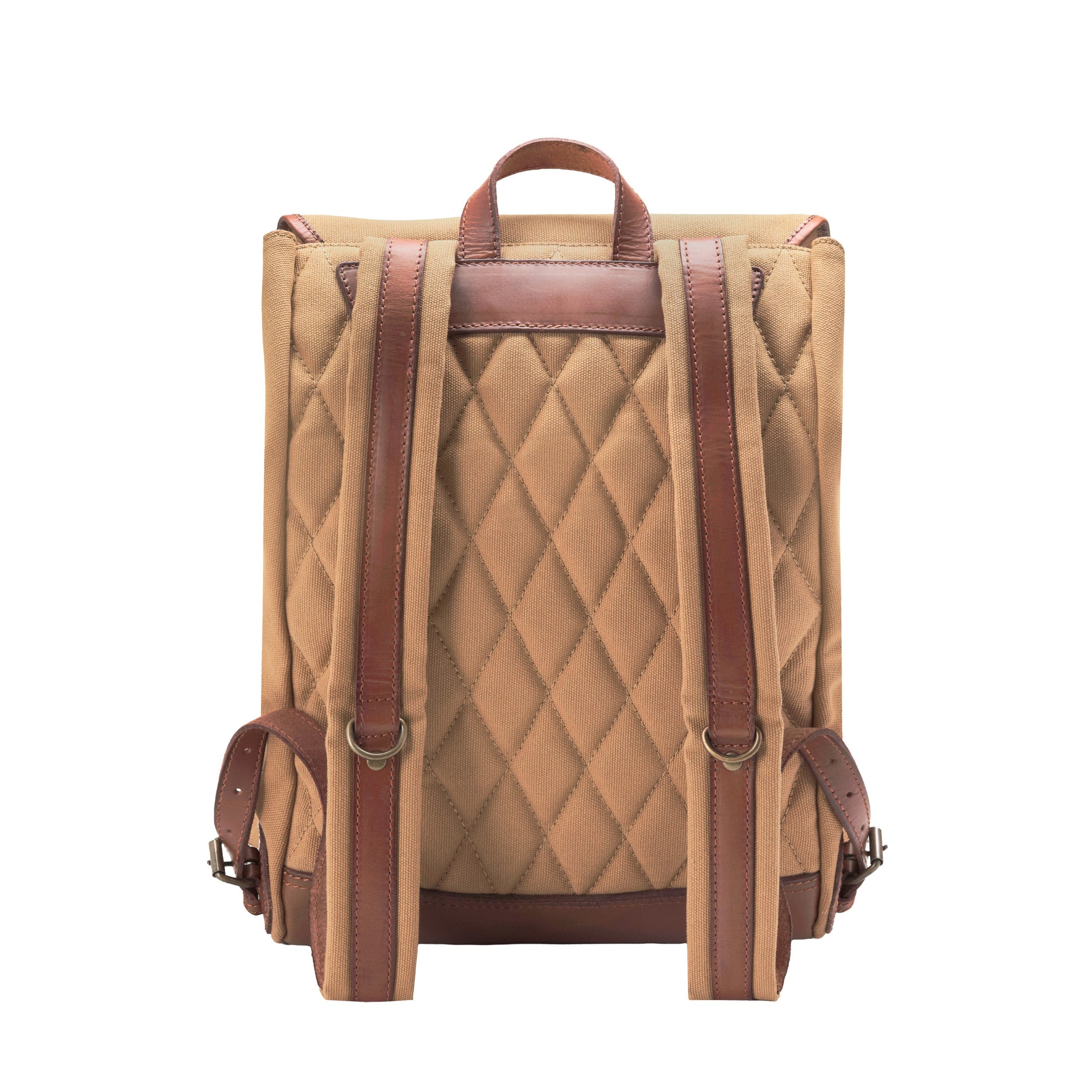 Rückseite von Canvas Wanderrucksack für Damen mit gepolsterter Rückseite und Rauten-Steppung, Retroe-Design, Farbe: Khaki-Beige