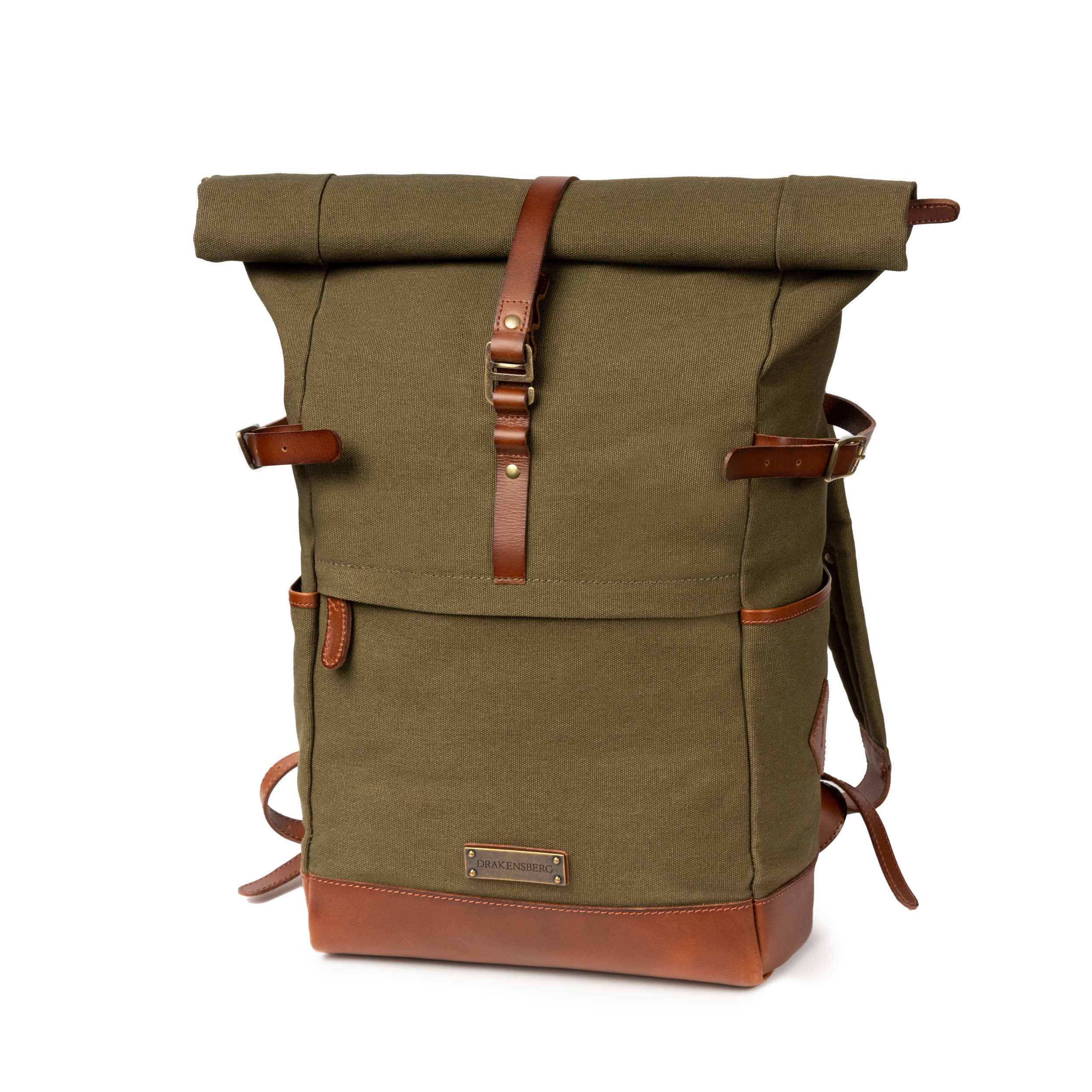 Canvas Rucksack Wyatt mit Leder-Elementen für Herren und Damen, handgemacht und nachhaltig, oliv-grün, Hauptbild