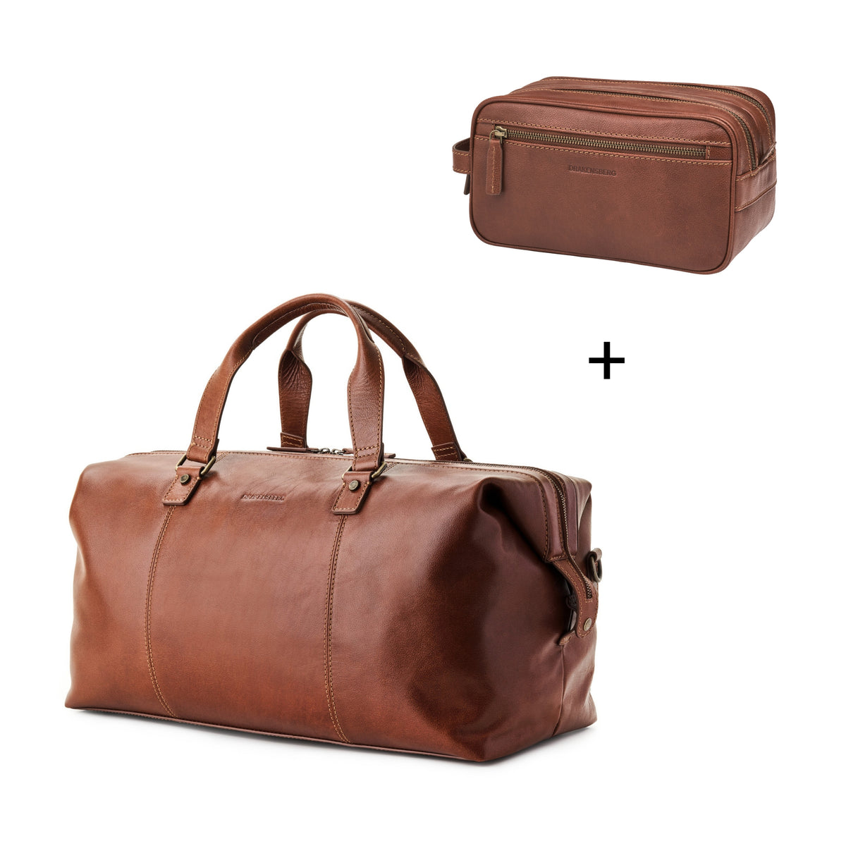 Weekender »Enzo« & Toiletry Bag »Enrico« – Chestnut Brown – two-piece leather set