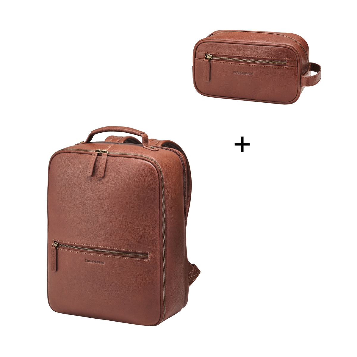 Rucksack »Armando« & Kulturbeutel »Dino« – Kastanien-Braun – Set aus zwei Lederartikeln