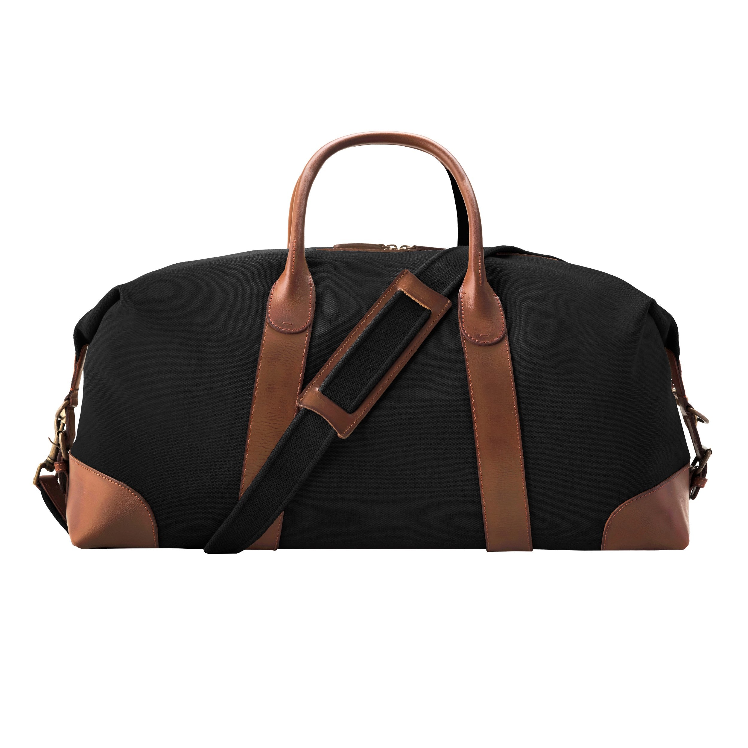 DR00246 - Baumwolle Leder Weekender »David« (L) für Herren und Damen | Schwarz, Rückansicht mit Schultergurt