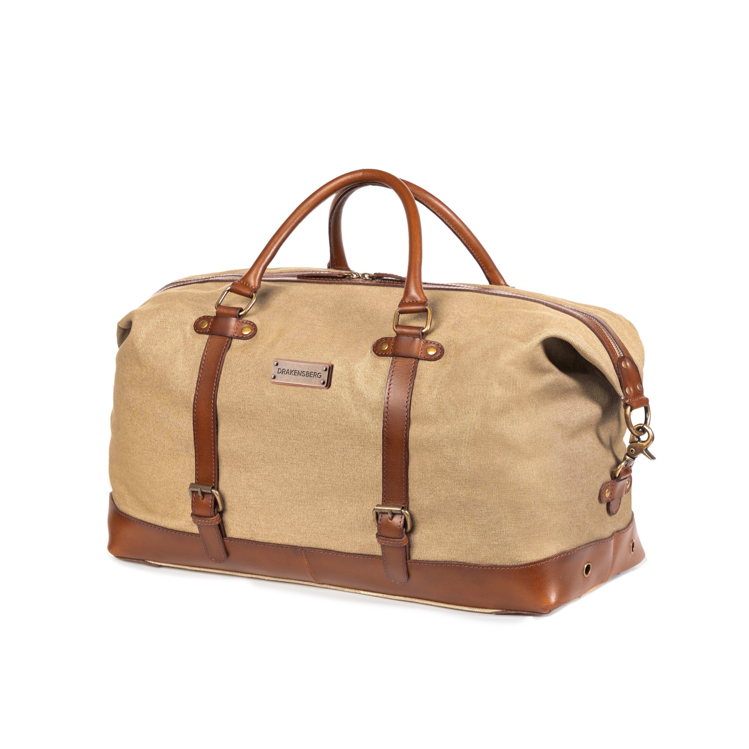 Canvas Weekender und Reisetasche Owen Khaki-Beige, wasserabweisend von DRAKENSBERG für Herren und Damen - Perspektivaufnahme Vorderseite