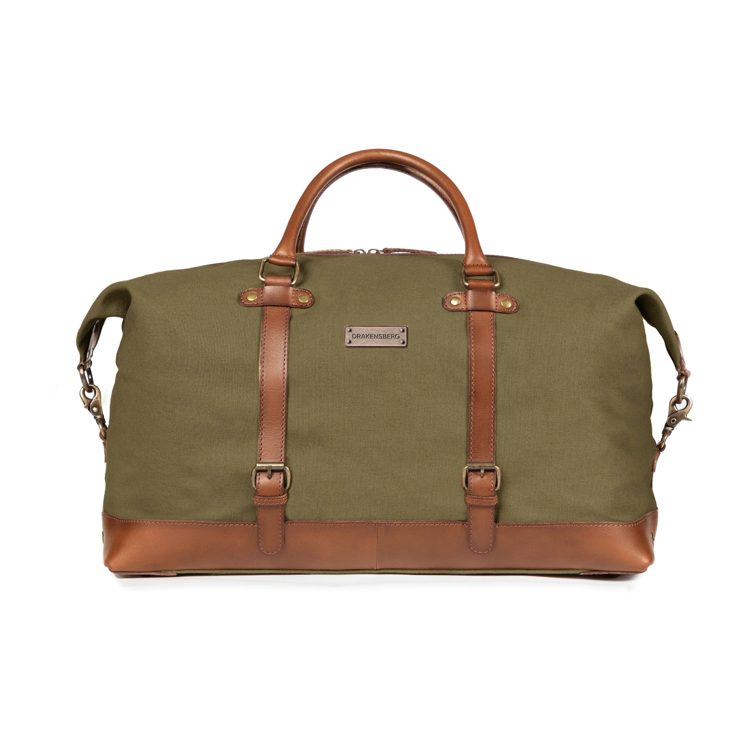 Canvas Weekender und Reisetasche Owen Oliv-Grün, wasserabweisend von DRAKENSBERG für Herren und Damen - frontale Aufnahme der Vorderseite