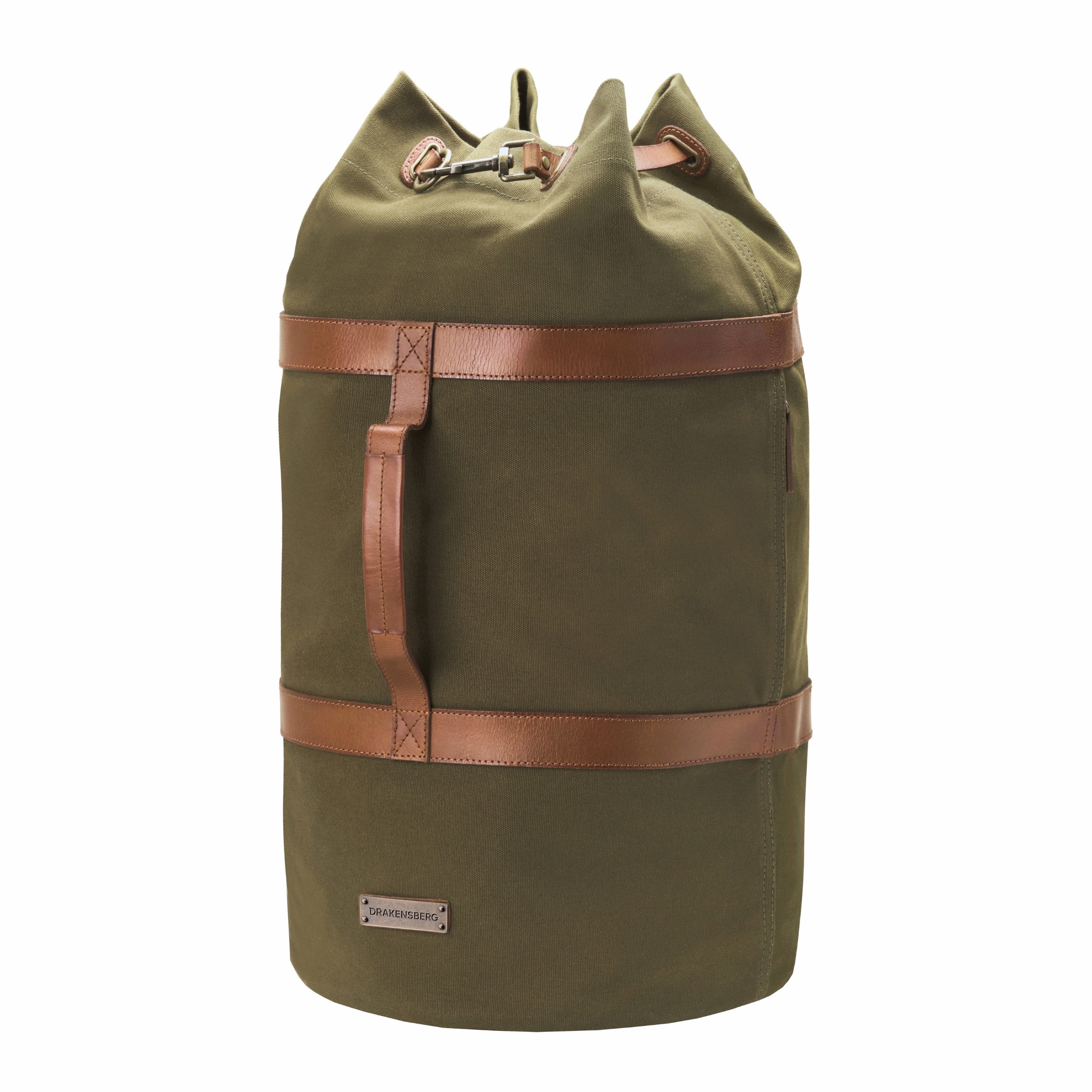 DR00125 - Großer Seesack »Robin« (L) und Rucksack aus Baumwolle und Leder | Oliv-Grün, Front mit Tragegriff