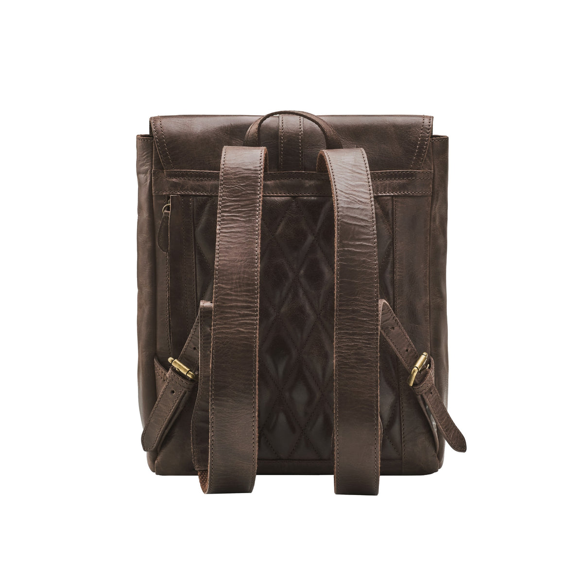 Sac à dos en cuir Tara Brun Café – dos rembourré Diamond-Stitch et bretelles