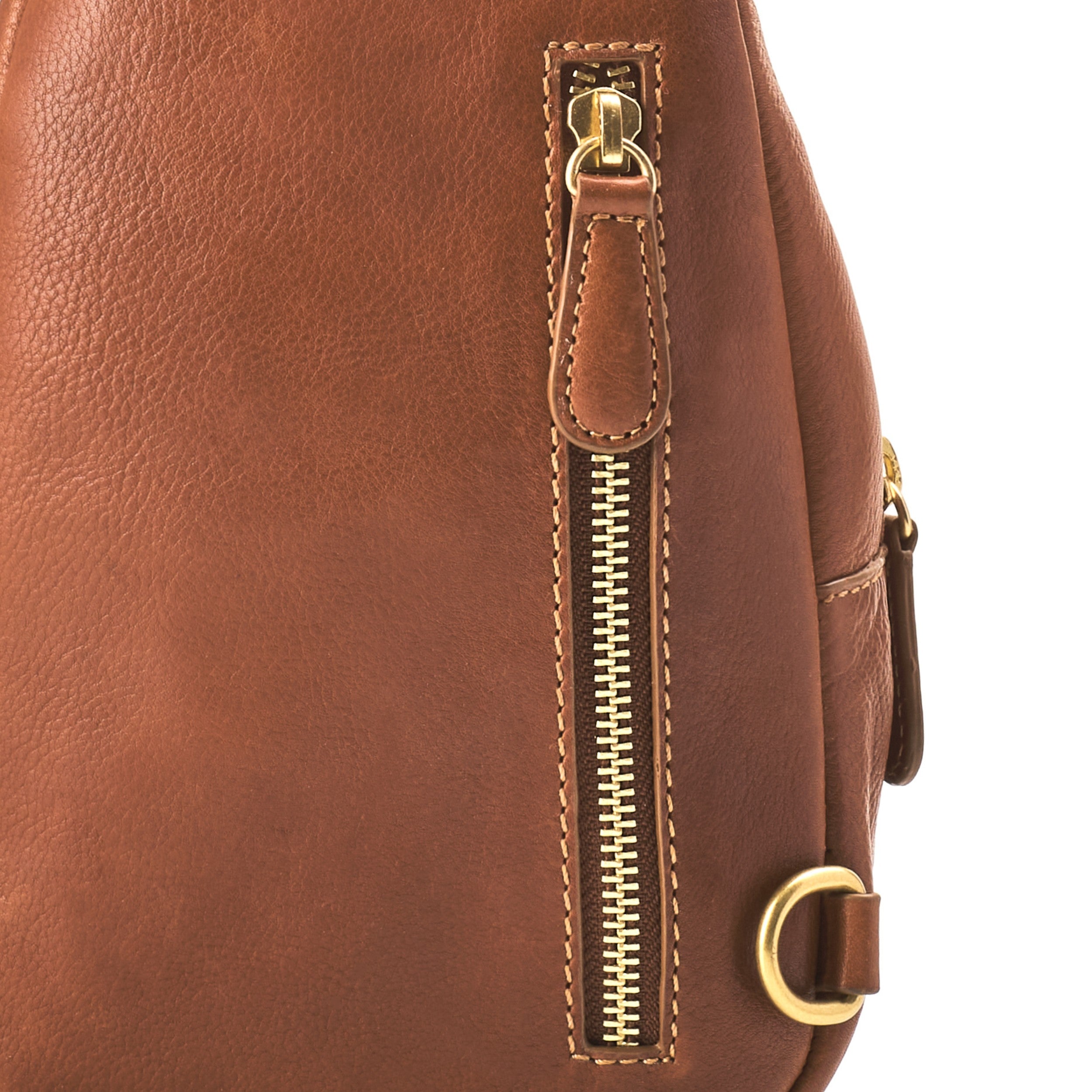 Schulterrucksack Marlen in Karamell-Braun, Detail des Geheimfachs der Cross Bag aus Leder