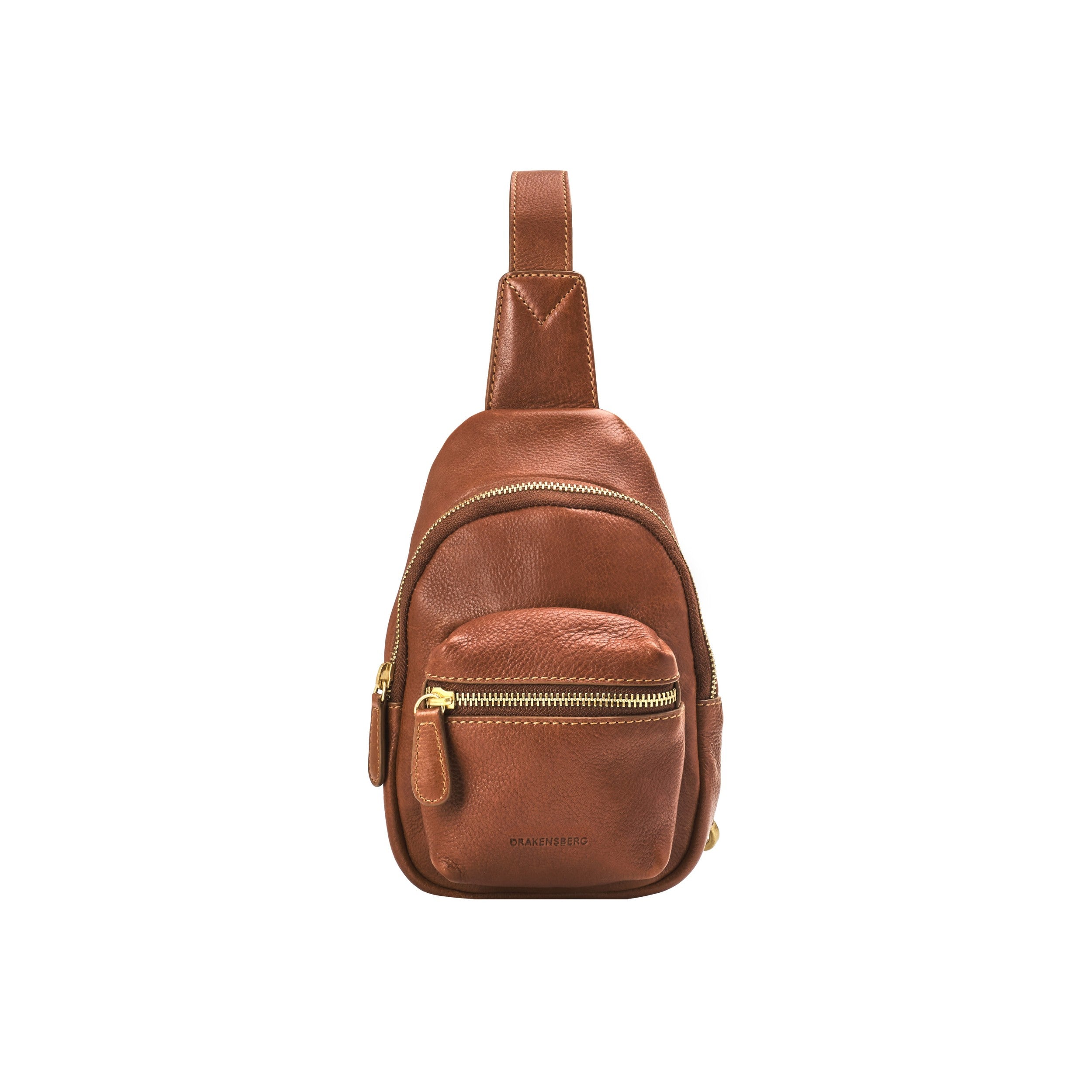 Schulterrucksack Marlen in Karamell-Braun, Frontale Ansicht der Cross Bag aus Leder