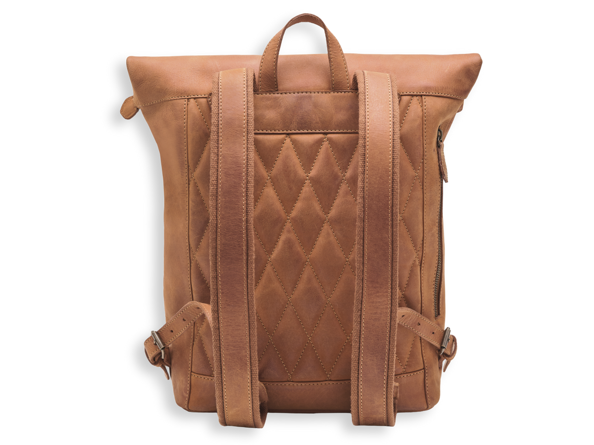 Paula in Cognac-Braun – abgesteppte Rückseite mit Diamond-Stitch