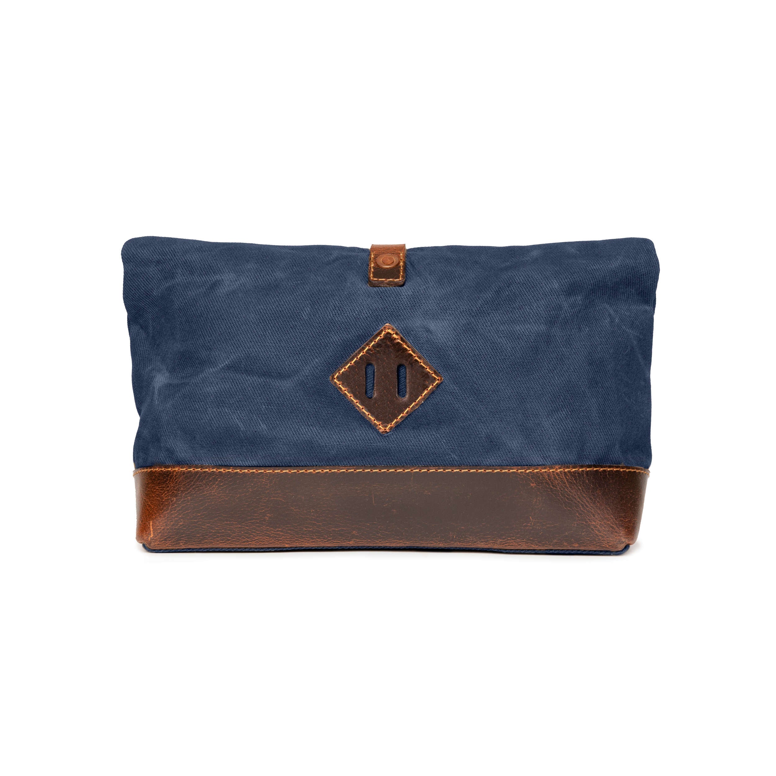 DR00656 - Foldtop Kulturbeutel »Otis« Outdoor, gewachstes Canvas, Leder | Ozean-Blau, Rückansicht