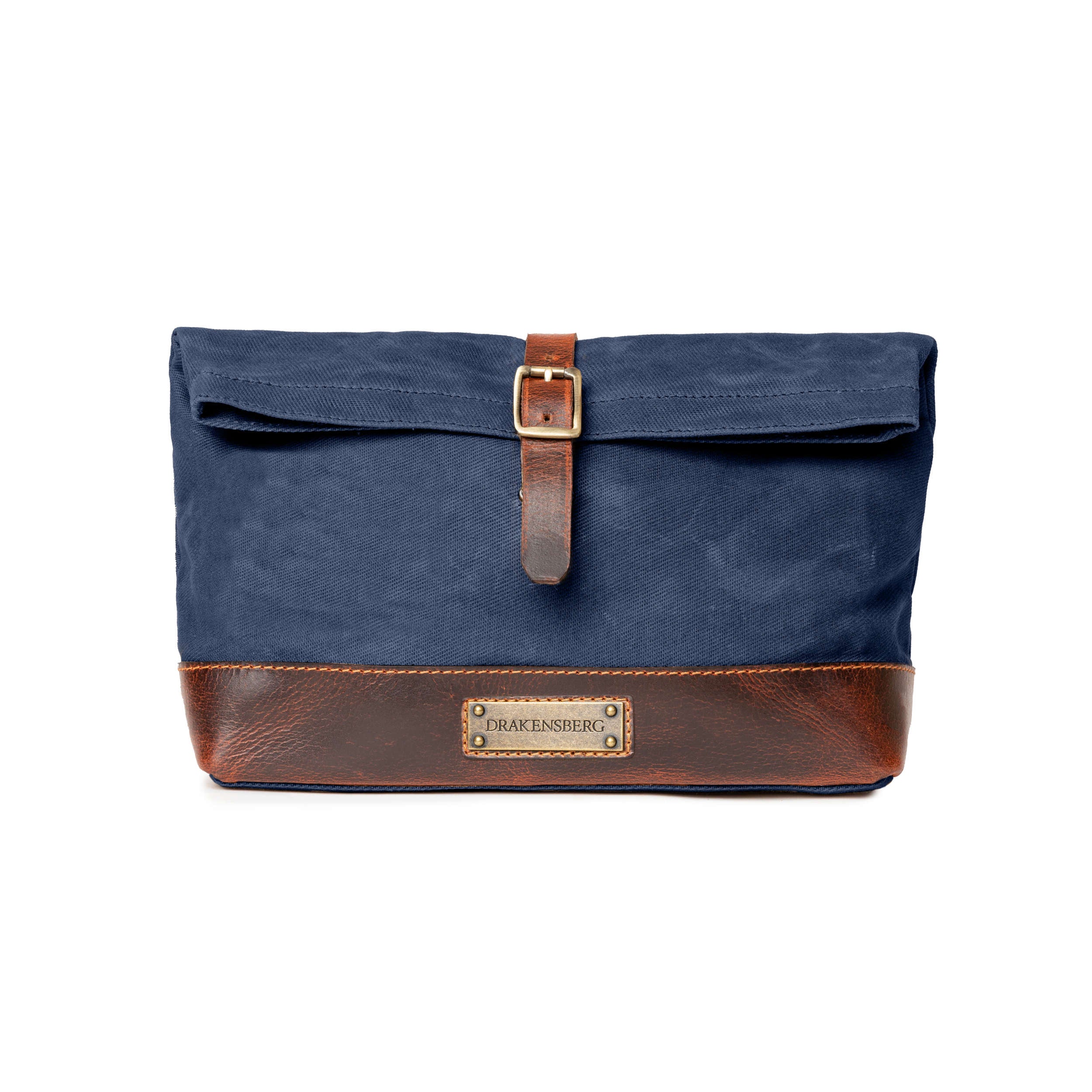 DR00656 - Foldtop Kulturbeutel »Otis« Outdoor, gewachstes Canvas, Leder | Ozean-Blau, Front mit Logo