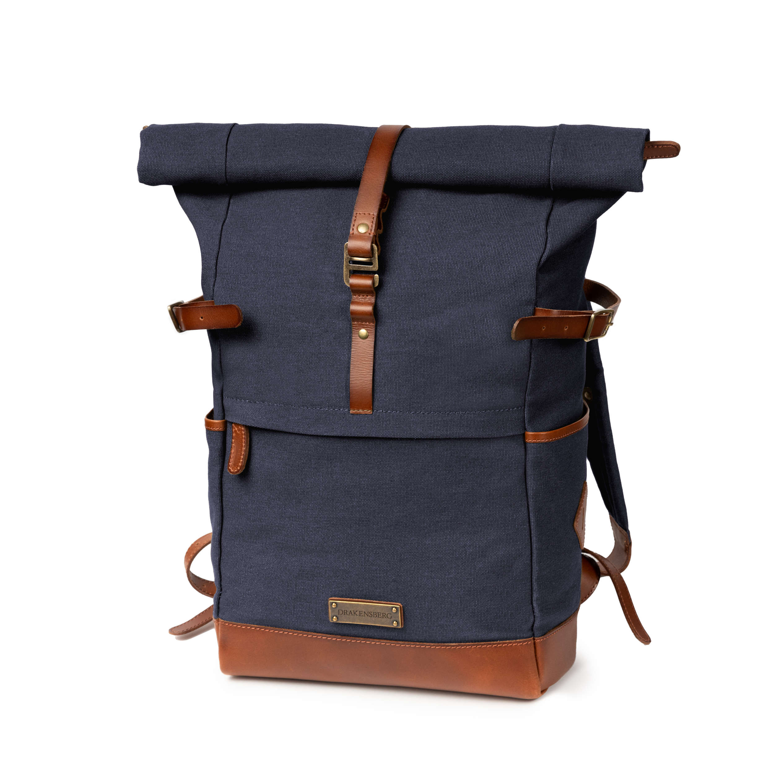 Canvas Rucksack Wyatt mit Leder-Elementen für Herren und Damen, handgemacht und nachhaltig, dunkel-blau, Hauptbild